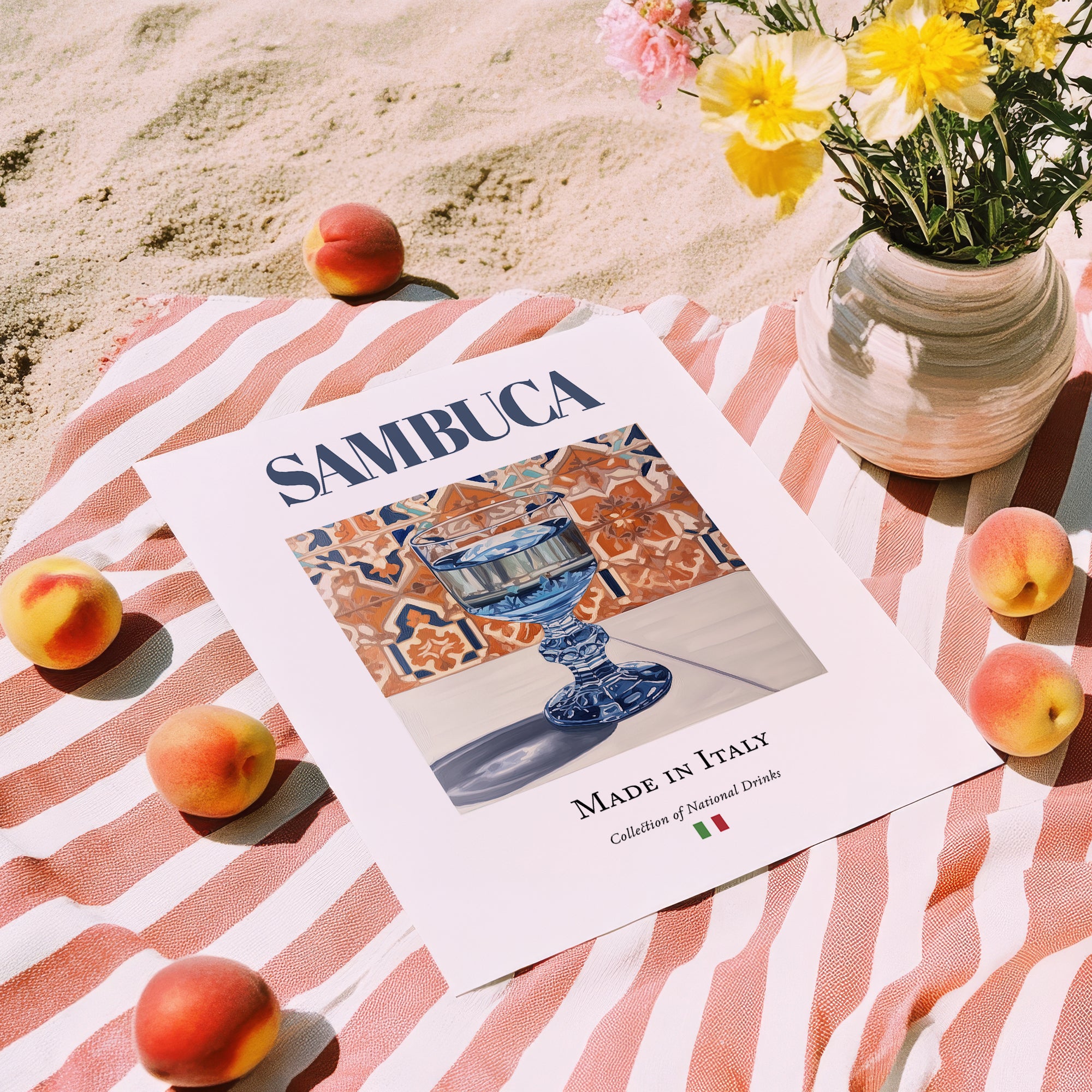 Sambuca – Italian Spirit Drink, Beach Bar Print, unframed on coastal sand