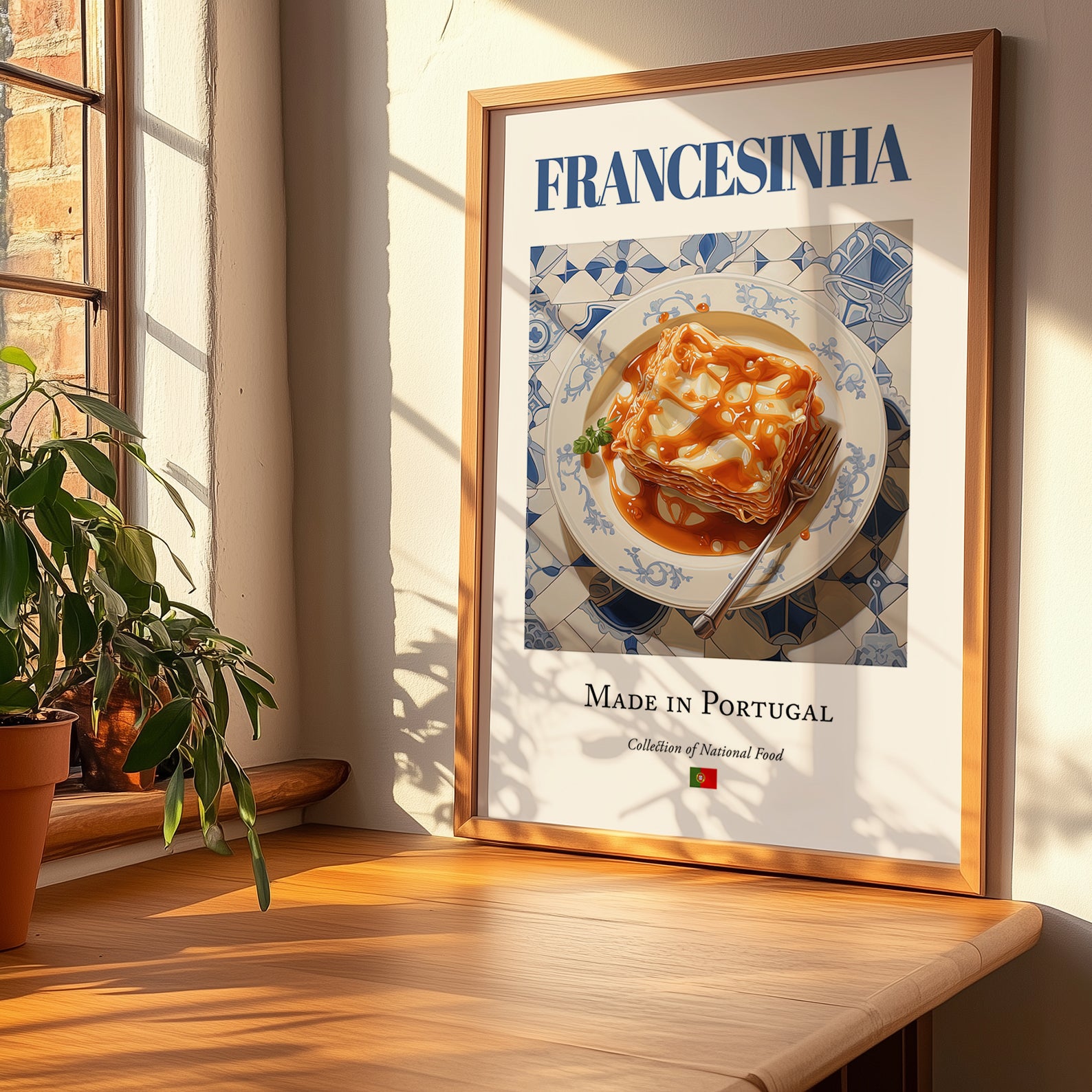 Francesinha – Portuguese Dish, Food Bar Print, no-text version framed in wood