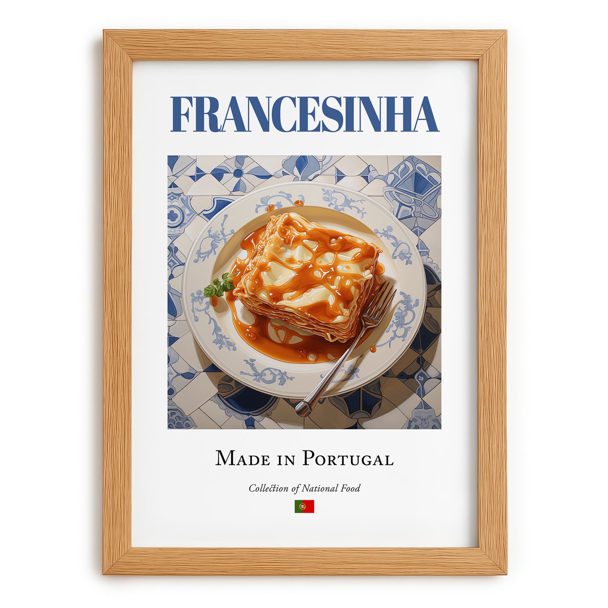 Francesinha – Portuguese Dish, Food Bar Print, set in oak frame