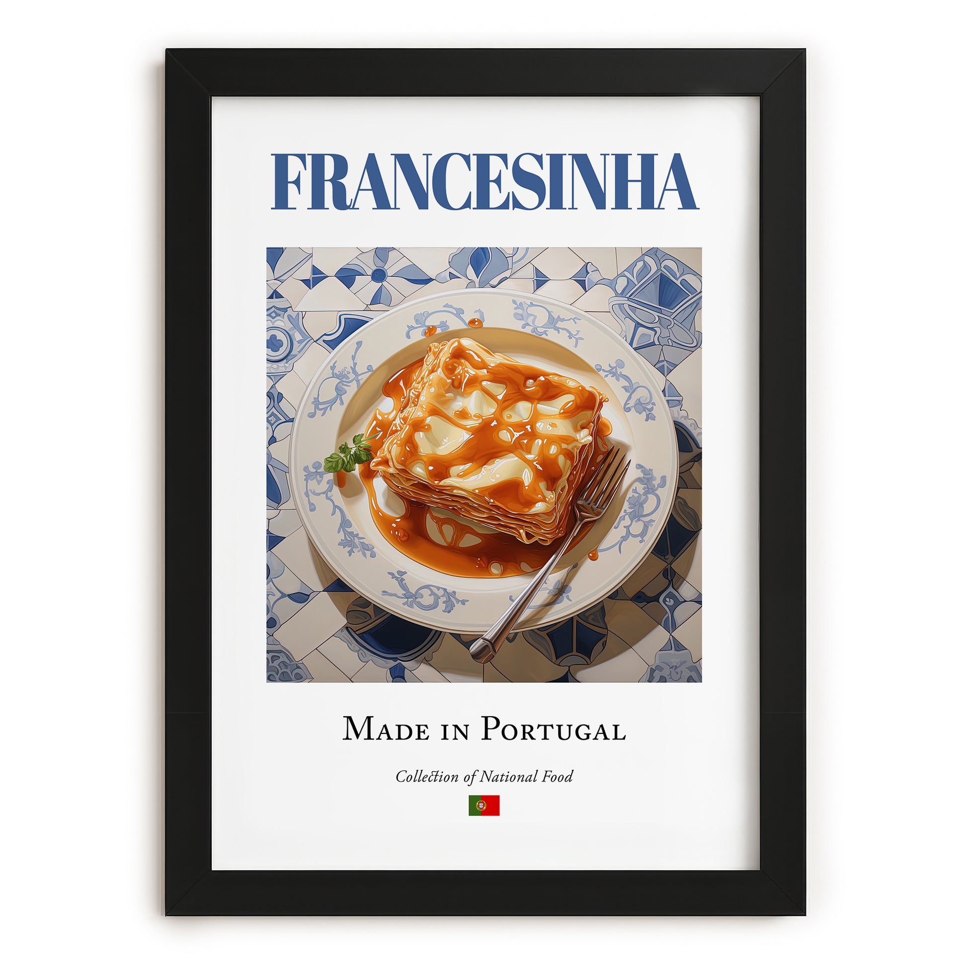 Francesinha – Portuguese Dish, Food Bar Print, in sleek black frame