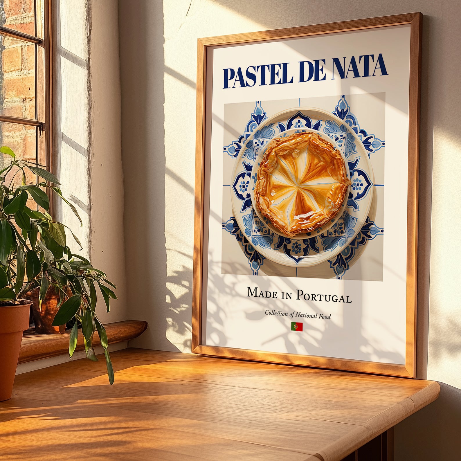 Pastel de nata – Portuguese Dessert Dish, Tavern Poster, no-text version framed in wood