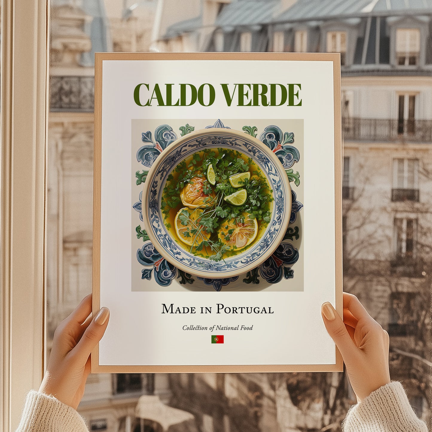 Caldo verde – Portuguese Soup Dish, Restaurant Wall Art, styled in a charming Paris street view