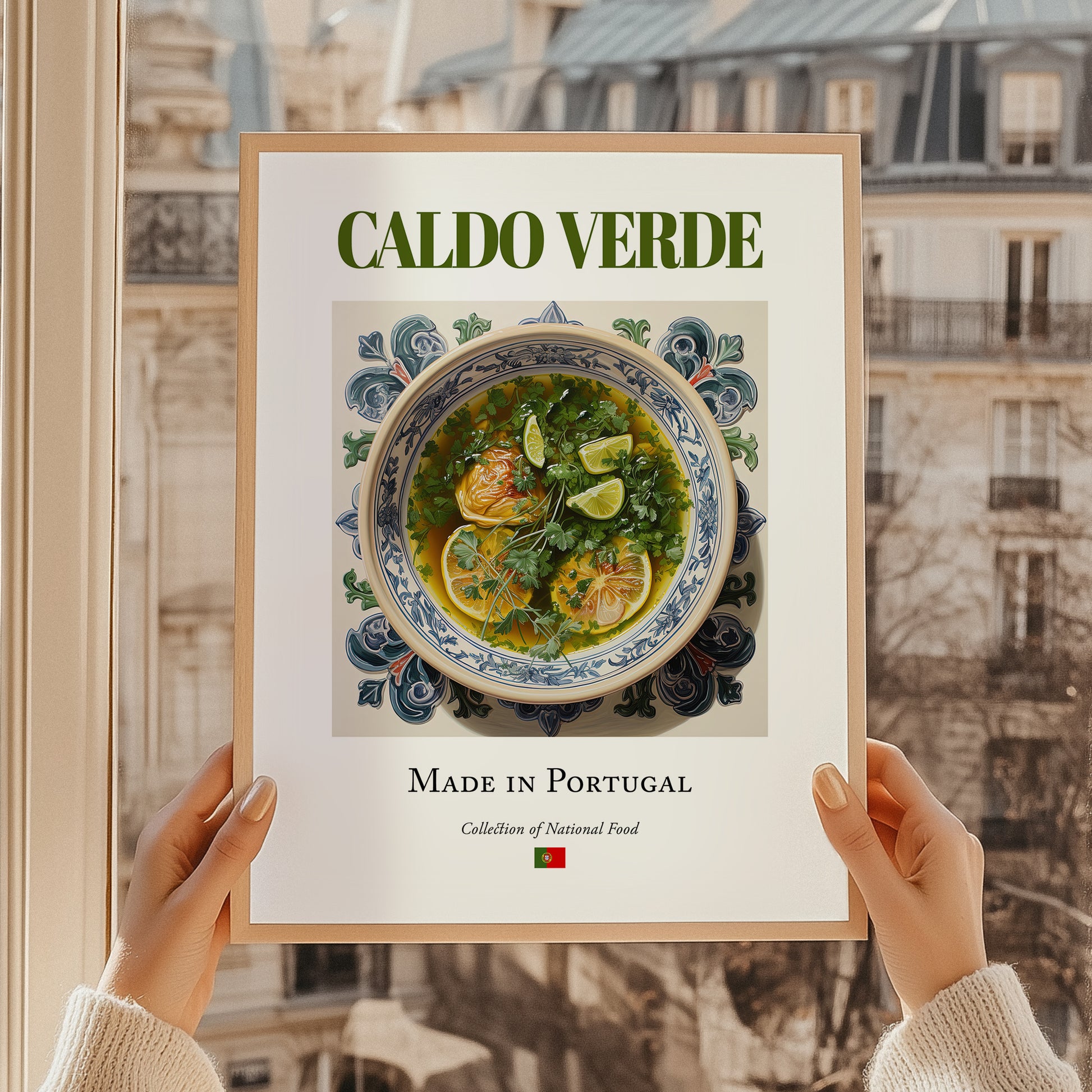 Caldo verde – Portuguese Soup Dish, Restaurant Wall Art, styled in a charming Paris street view