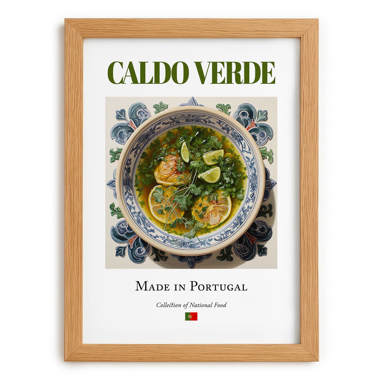 Caldo verde – Portuguese Soup Dish, Restaurant Wall Art, set in oak frame