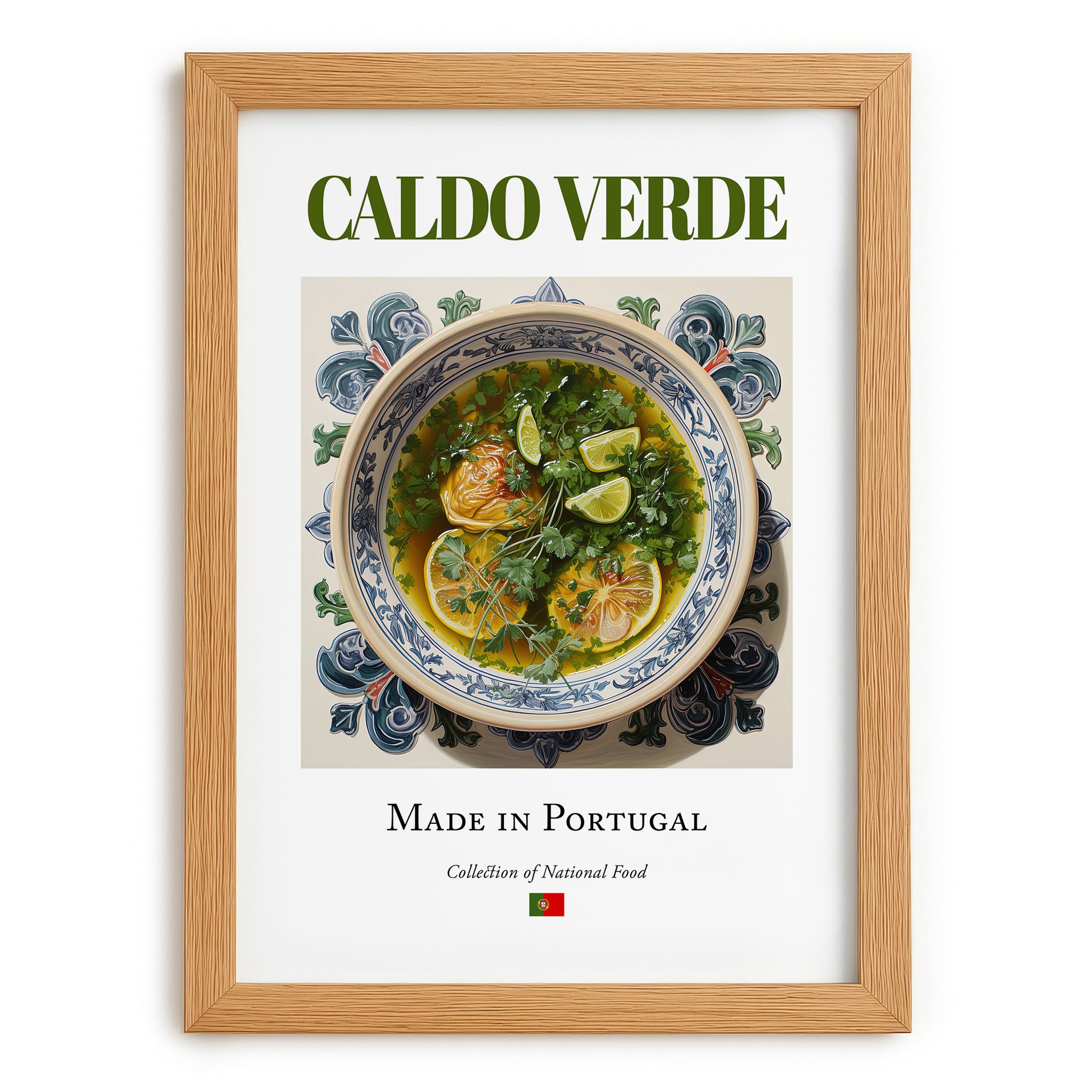 Caldo verde – Portuguese Soup Dish, Restaurant Wall Art, set in oak frame