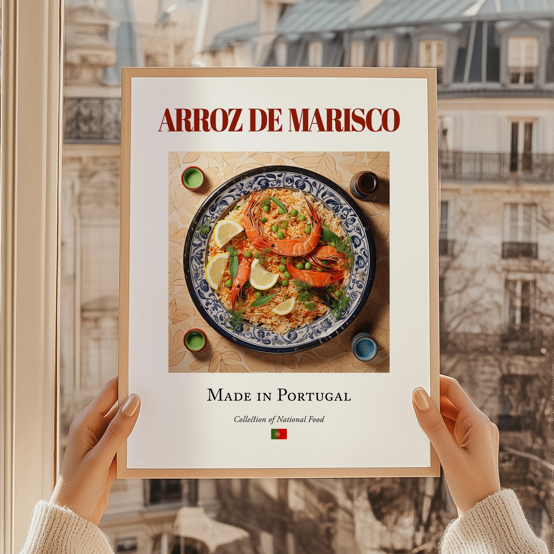 Arroz de marisco – Portuguese Rice Dish, Tavern Wall Art, styled in a charming Paris street view