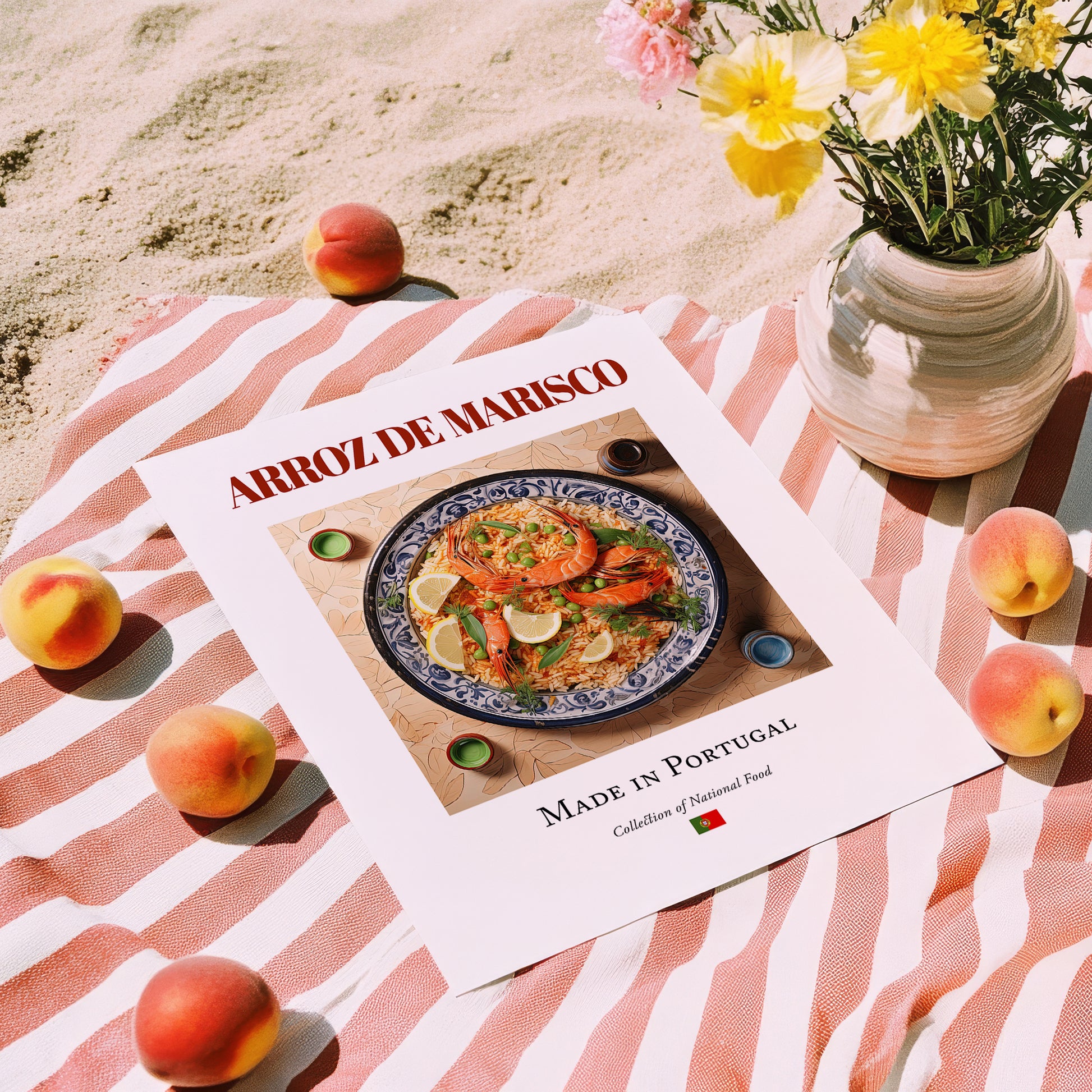 Arroz de marisco – Portuguese Rice Dish, Tavern Wall Art, unframed on coastal sand