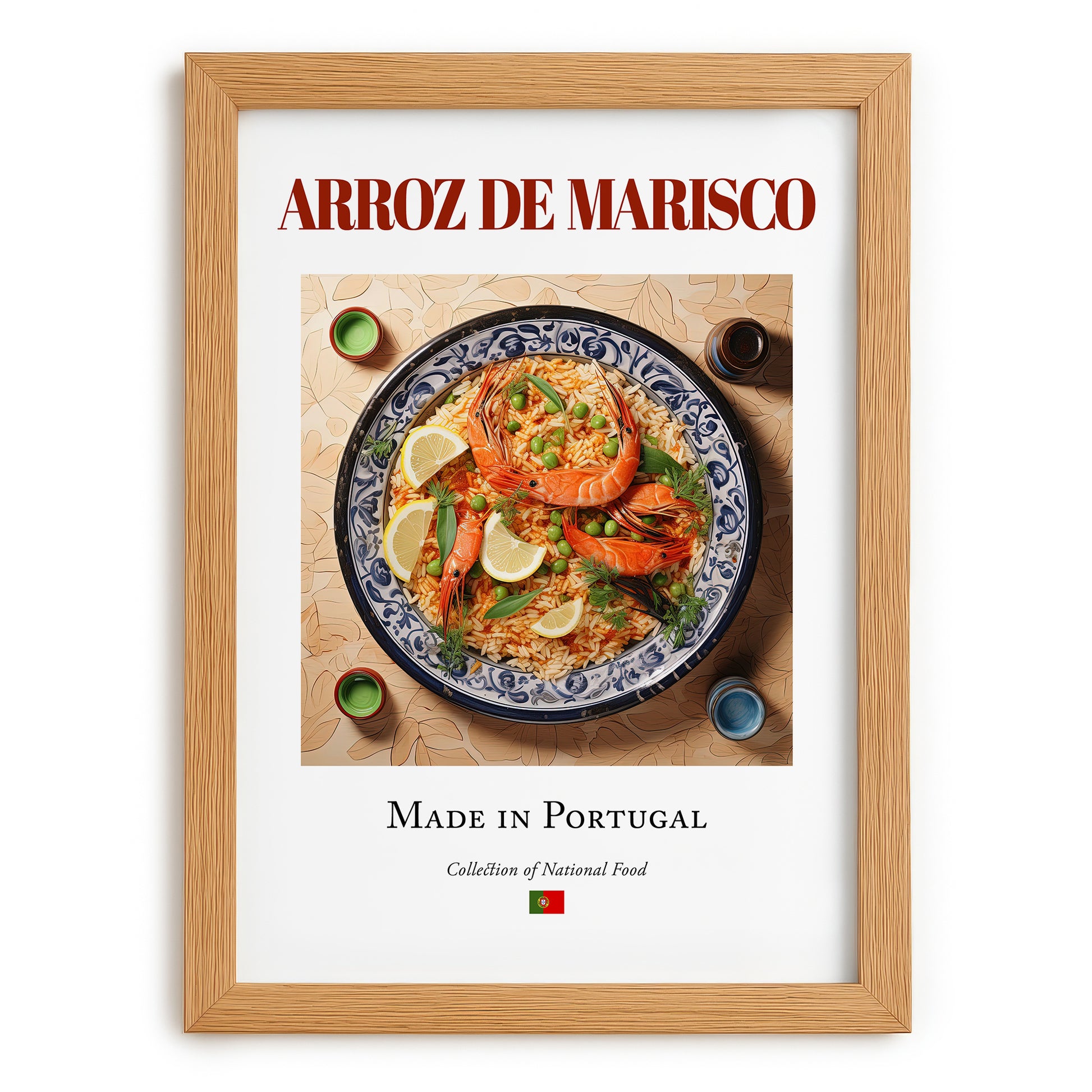 Arroz de marisco – Portuguese Rice Dish, Tavern Wall Art, set in oak frame