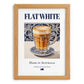 Flat White – Australian Coffee, Street Café Print, set in oak frame