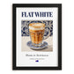 Flat White – Australian Coffee, Street Café Print, in sleek black frame