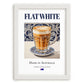Flat White – Australian Coffee, Street Café Print, placed in minimal white frame