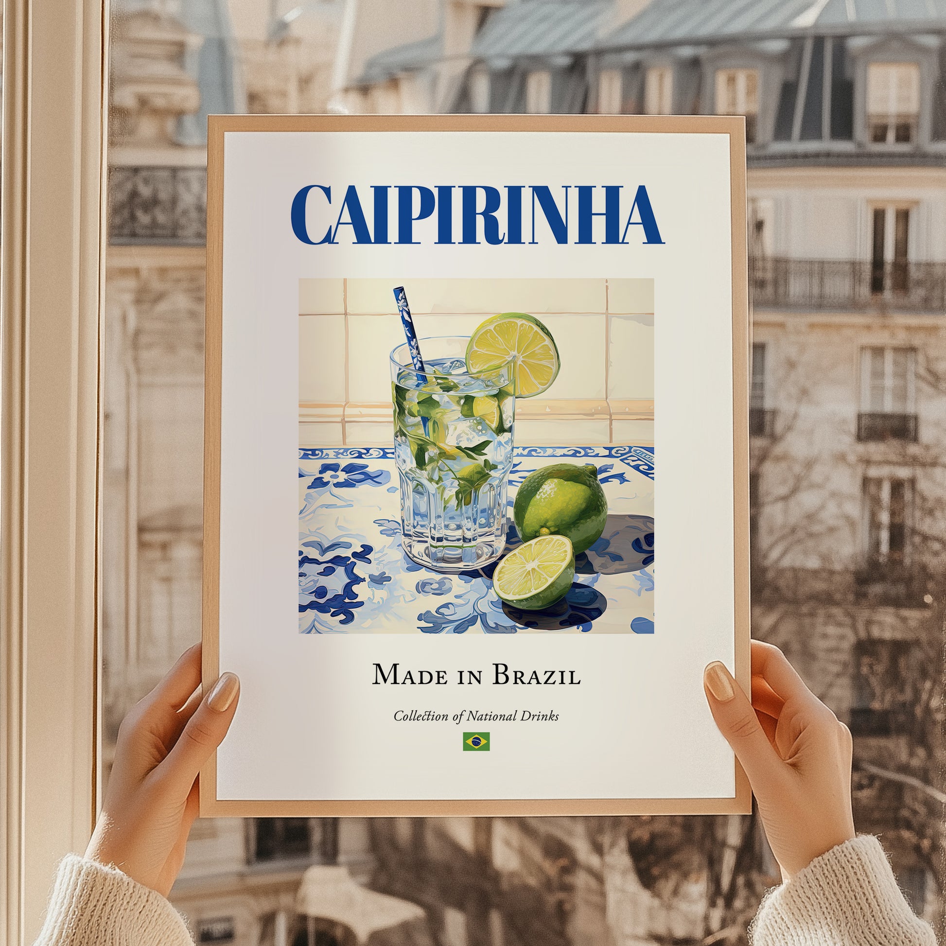 Caipirinha – Brazilian Cocktail Drink, Hotel Lobby Still Life, styled in a charming Paris street view