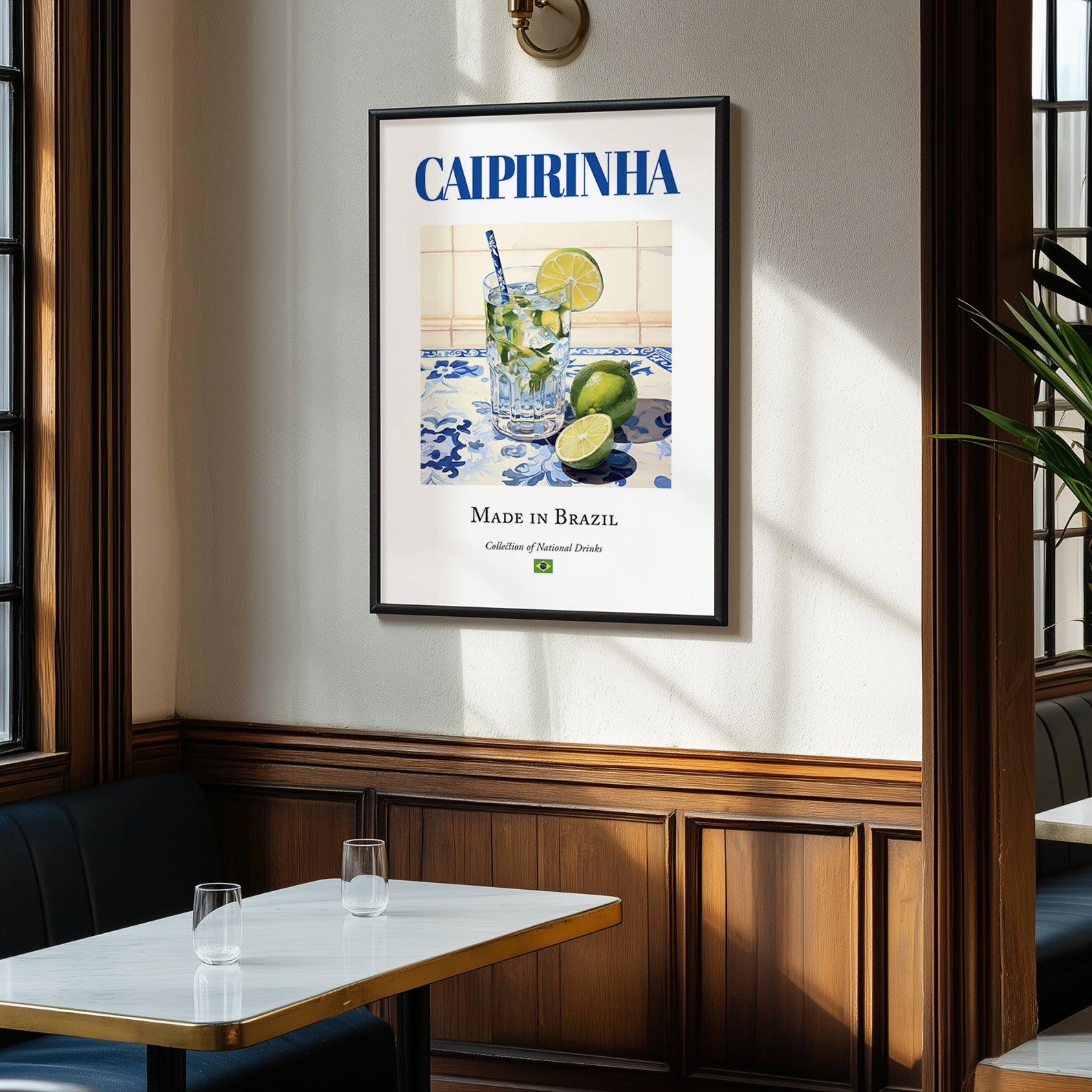 Caipirinha – Brazilian Cocktail Drink, Hotel Lobby Still Life, clean layout with no caption