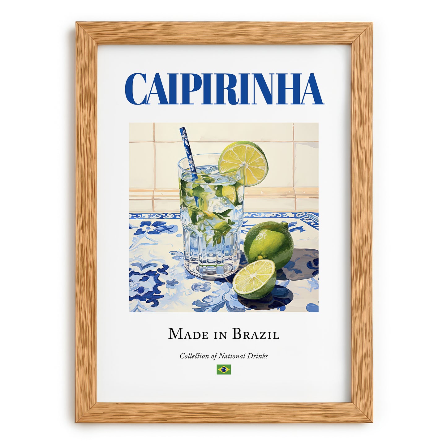 Caipirinha – Brazilian Cocktail Drink, Hotel Lobby Still Life, set in oak frame
