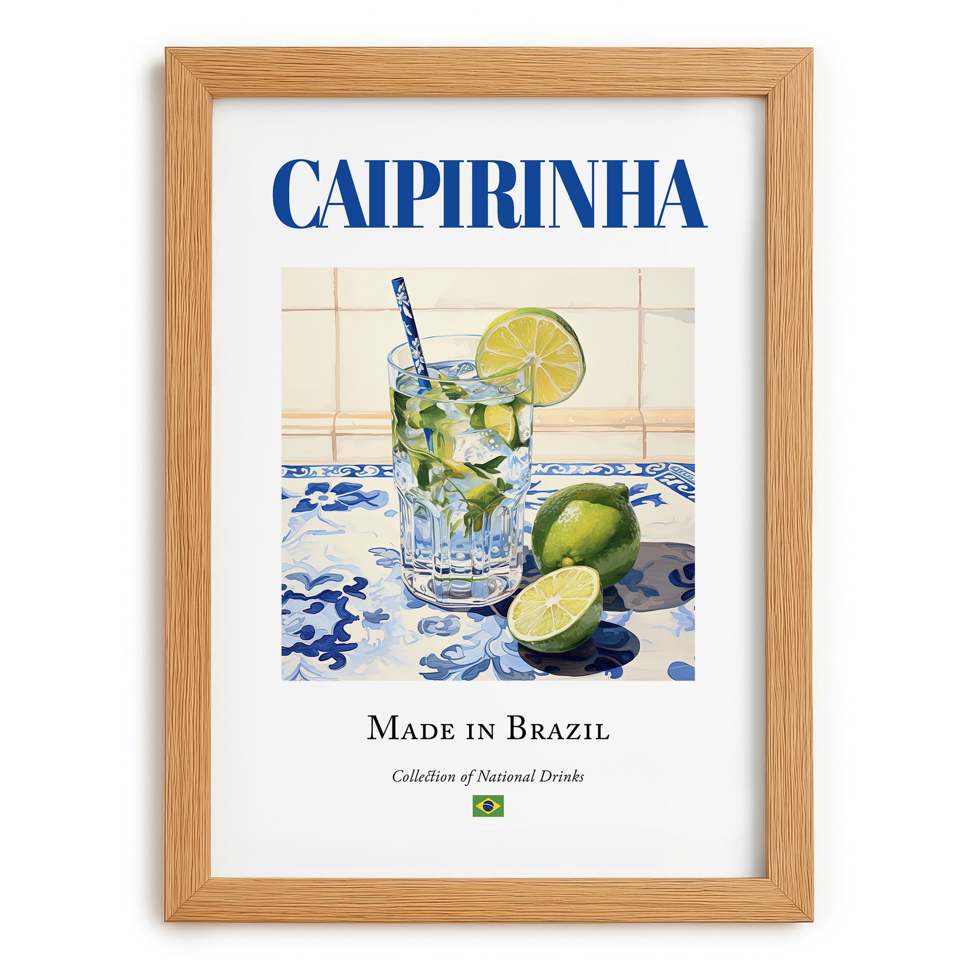Caipirinha – Brazilian Cocktail Drink, Hotel Lobby Still Life, set in oak frame