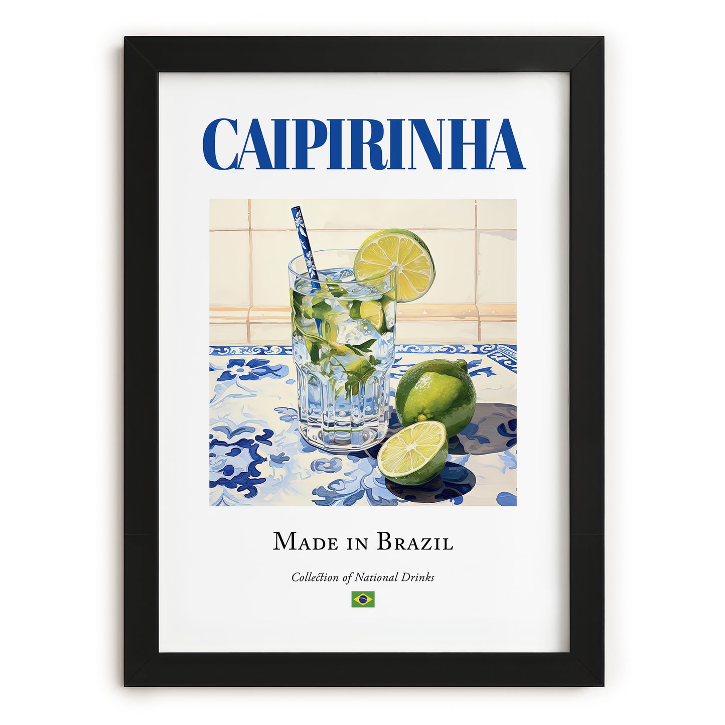 Caipirinha – Brazilian Cocktail Drink, Hotel Lobby Still Life, in sleek black frame