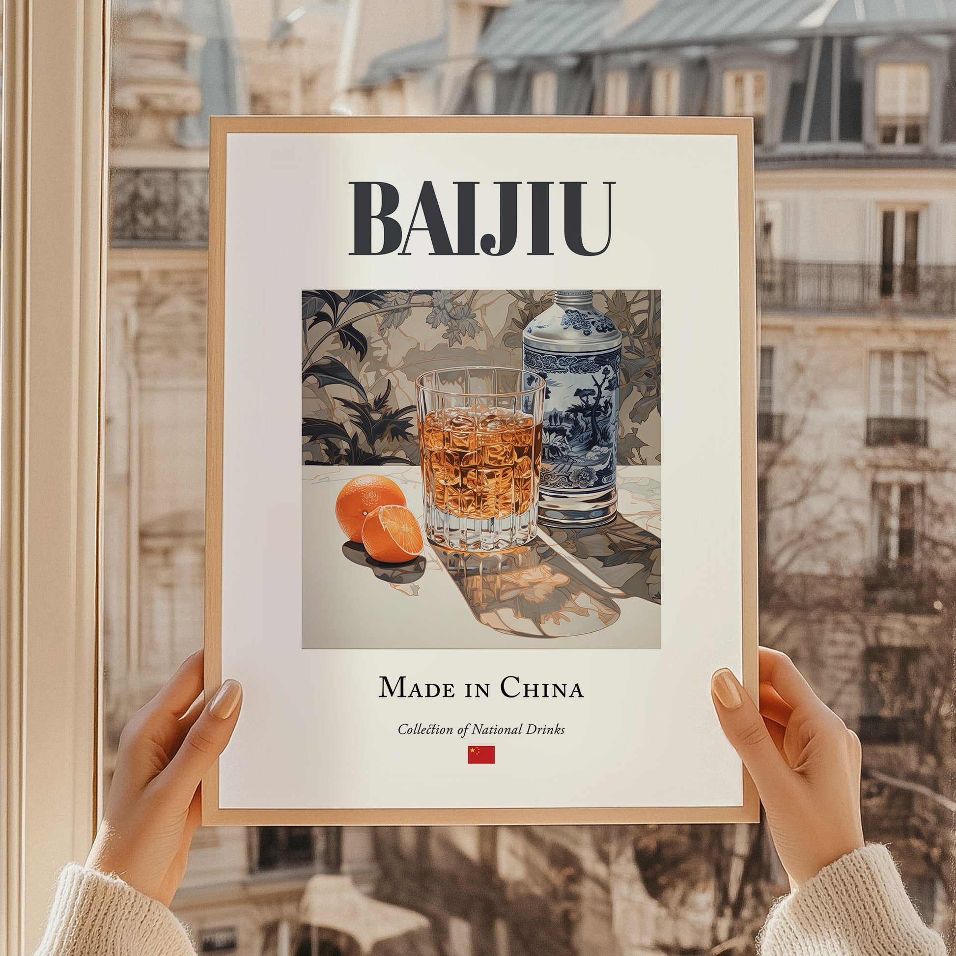 Baijiu – Chinese Spirit Drink, Cocktail Lounge Painting, styled in a charming Paris street view