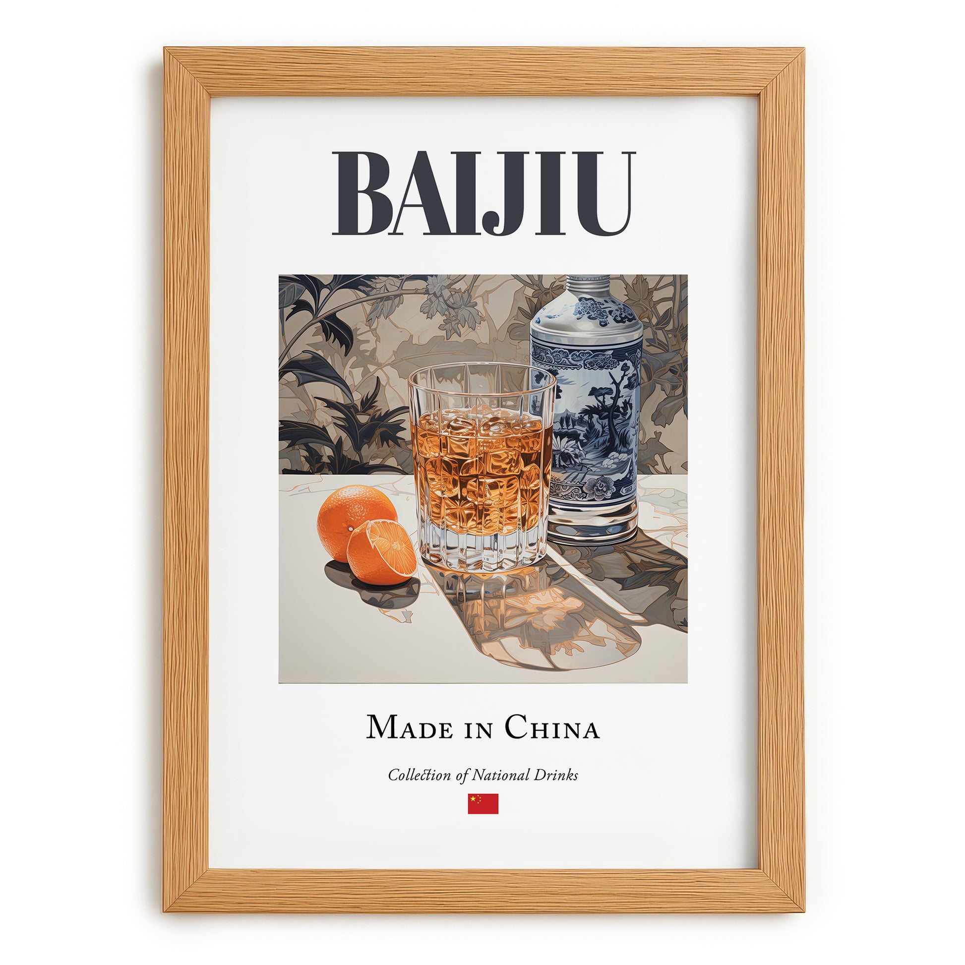 Baijiu – Chinese Spirit Drink, Cocktail Lounge Painting, set in oak frame