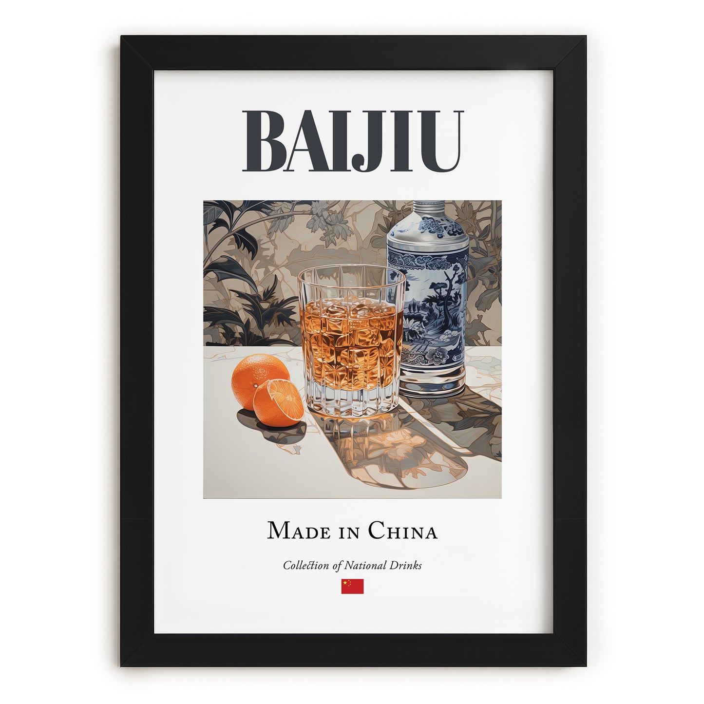 Baijiu – Chinese Spirit Drink, Cocktail Lounge Painting, in sleek black frame