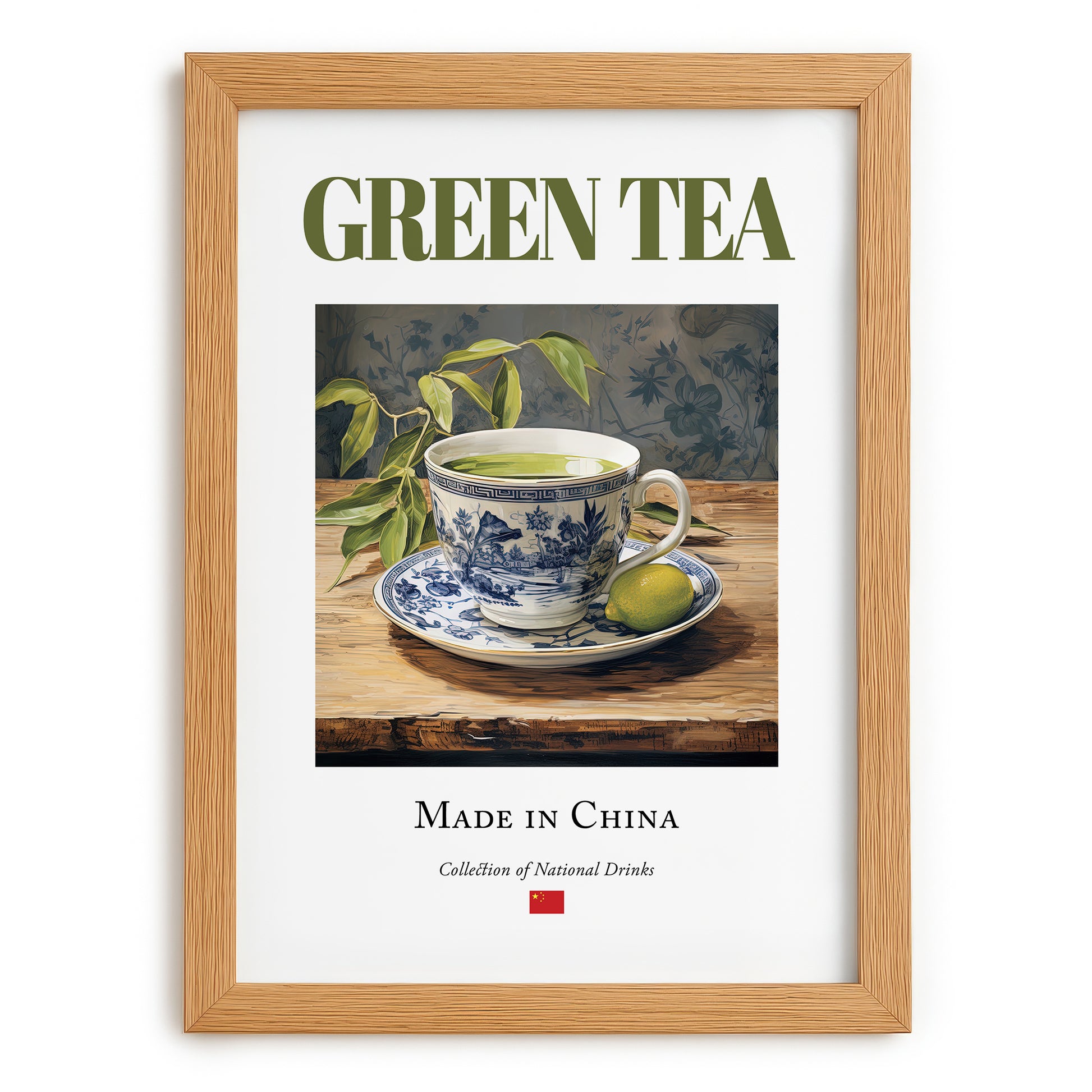 Green Tea – Chinese Tea, Tea Room Wall Art, set in oak frame