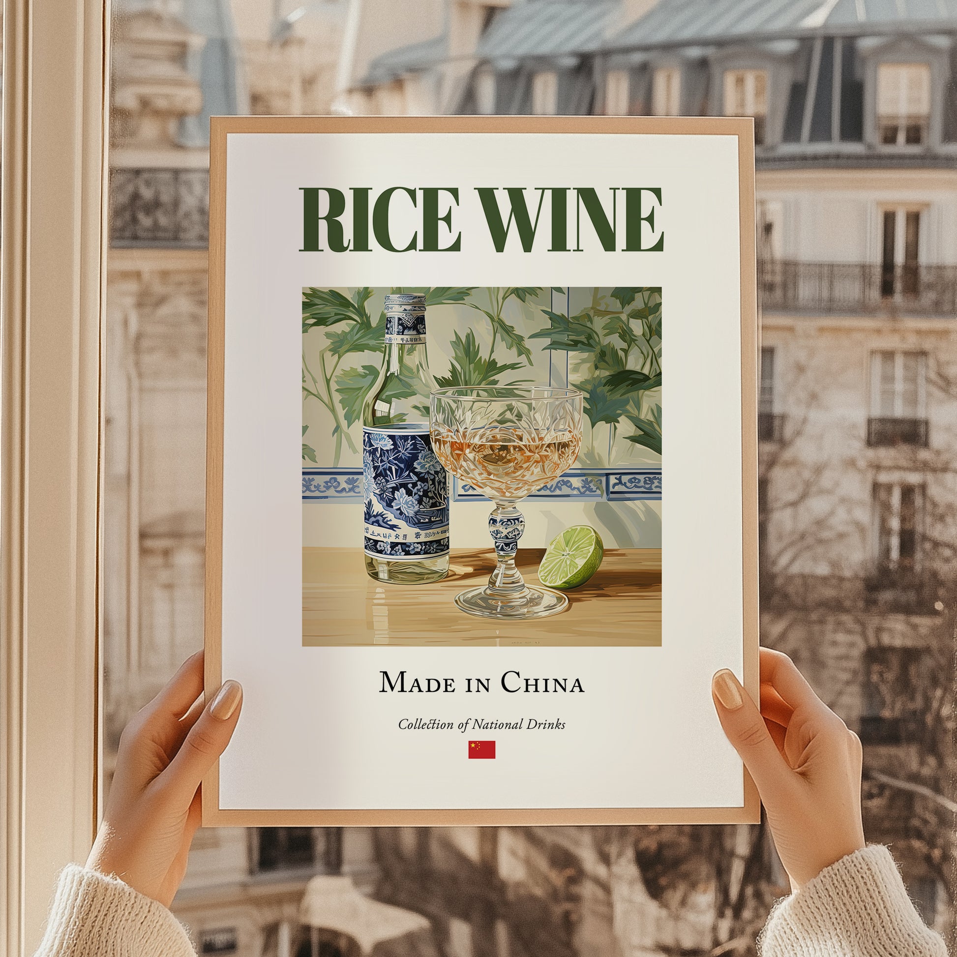 Rice Wine – Chinese Wine, Wine Bar Painting, styled in a charming Paris street view