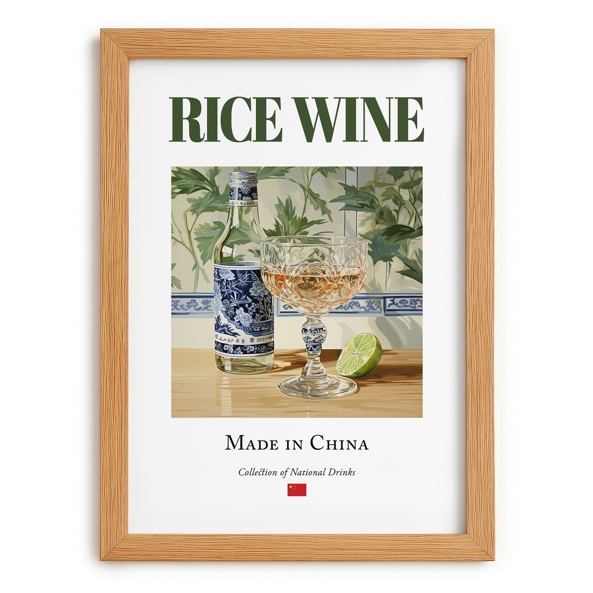 Rice Wine – Chinese Wine, Wine Bar Painting, set in oak frame