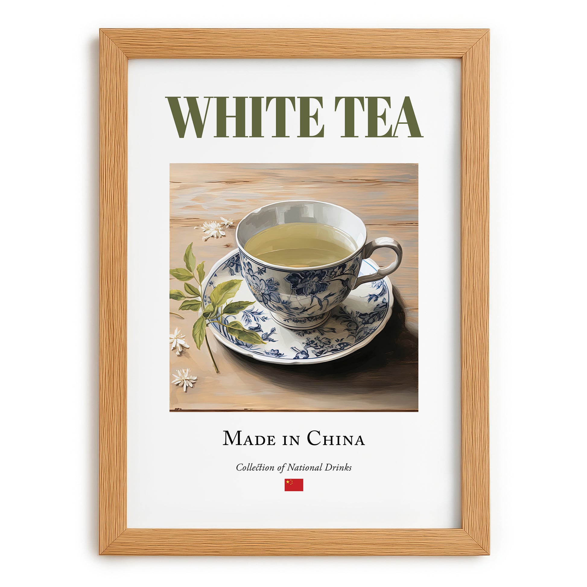 White Tea – Chinese Tea, Tea Room Wall Decor, set in oak frame