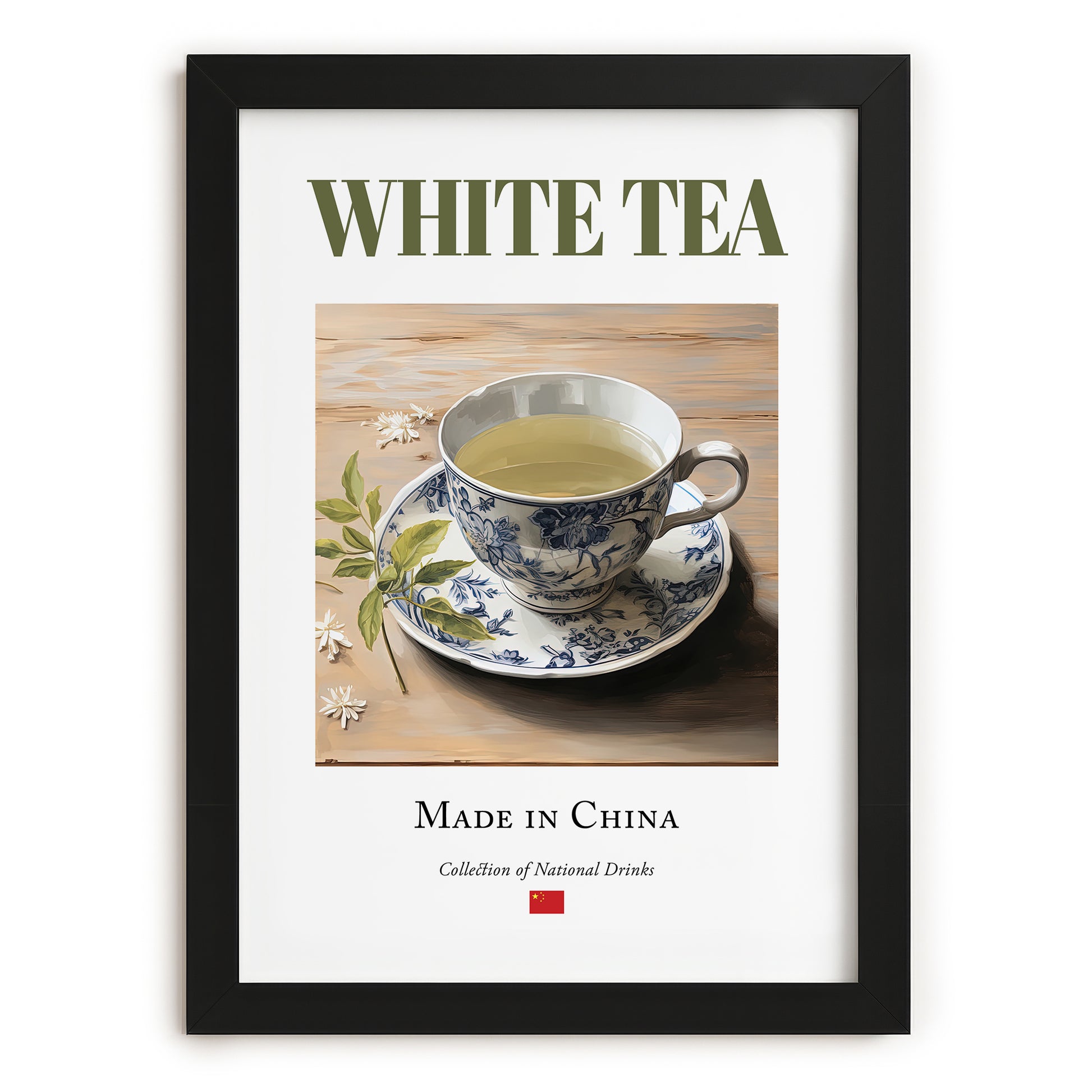 White Tea – Chinese Tea, Tea Room Wall Decor, in sleek black frame