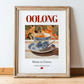 Oolong – Chinese Tea, Tea Lounge Print, in wooden frame leaning on the floor