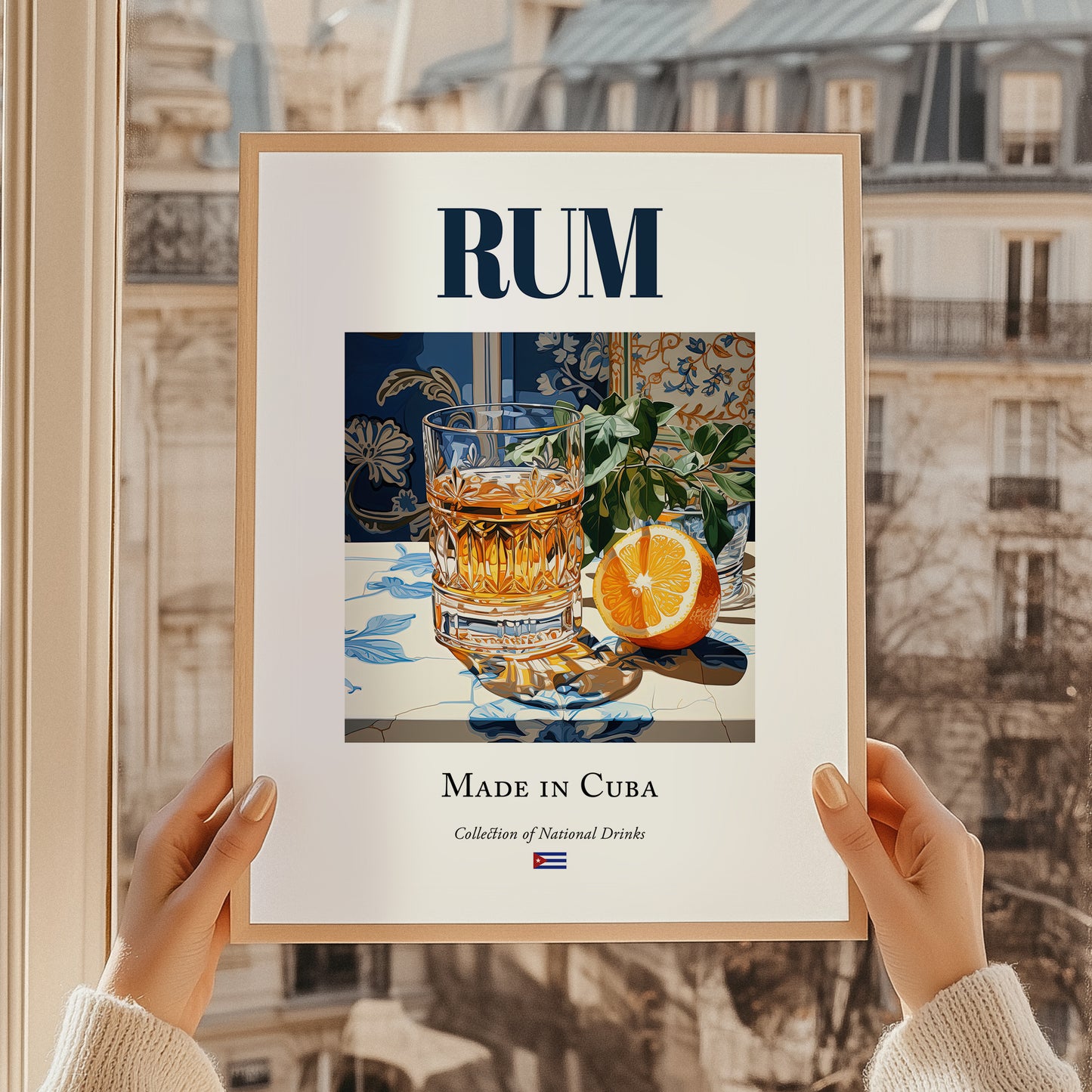 Rum – Cuban Spirit Drink, Rooftop Terrace Wall Decor, styled in a charming Paris street view