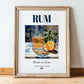Rum – Cuban Spirit Drink, Rooftop Terrace Wall Decor, in wooden frame leaning on the floor