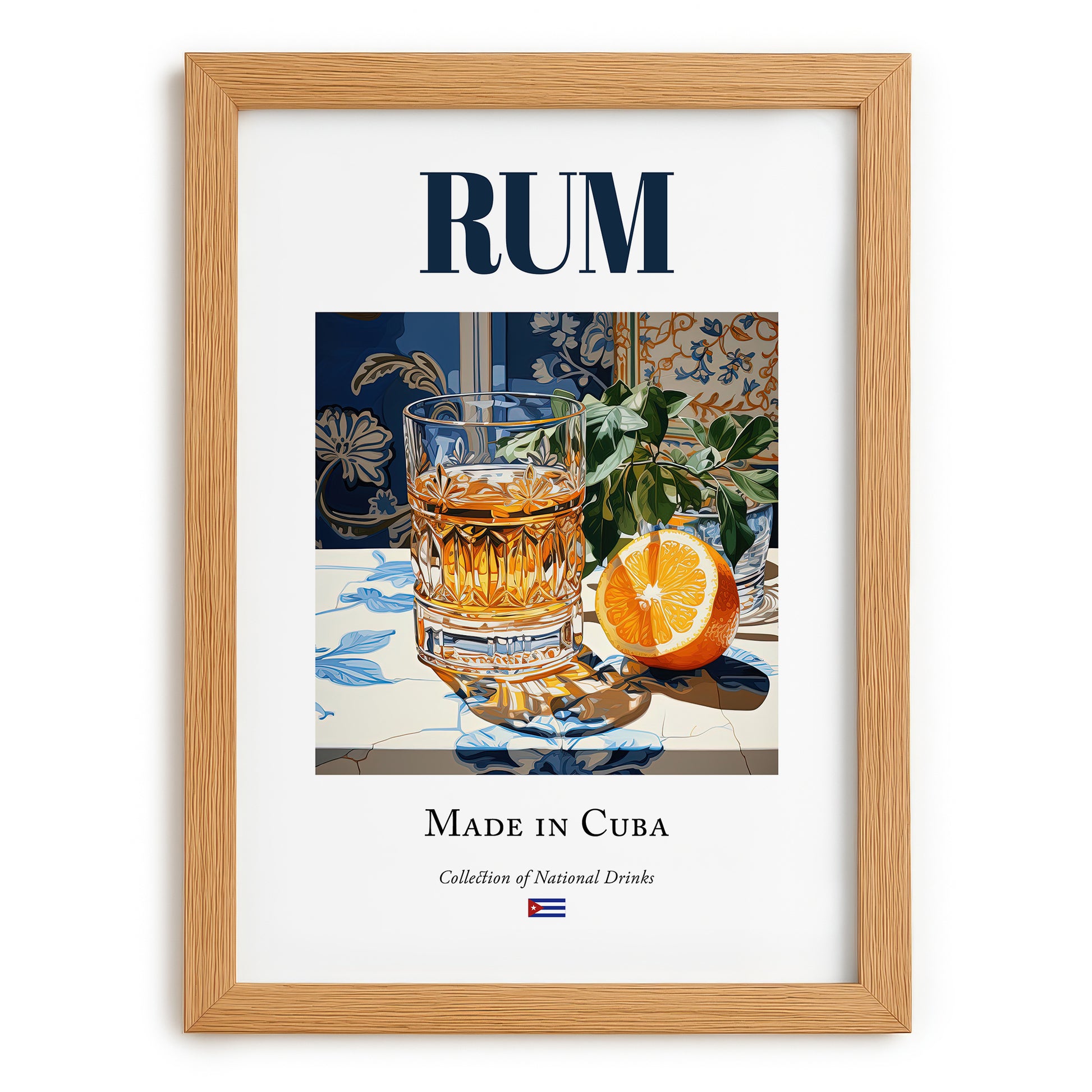 Rum – Cuban Spirit Drink, Rooftop Terrace Wall Decor, set in oak frame