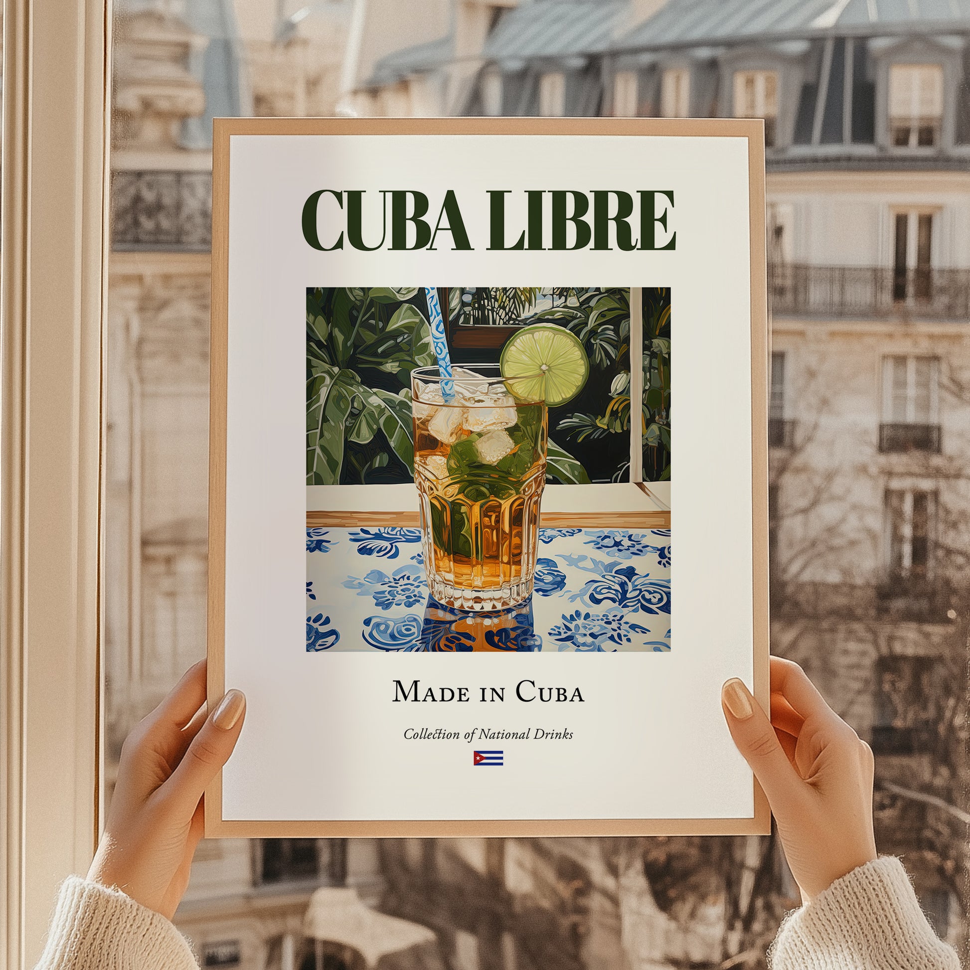 Cuba Libre – Cuban Cocktail Drink, Cocktail Lounge Wall Art, styled in a charming Paris street view