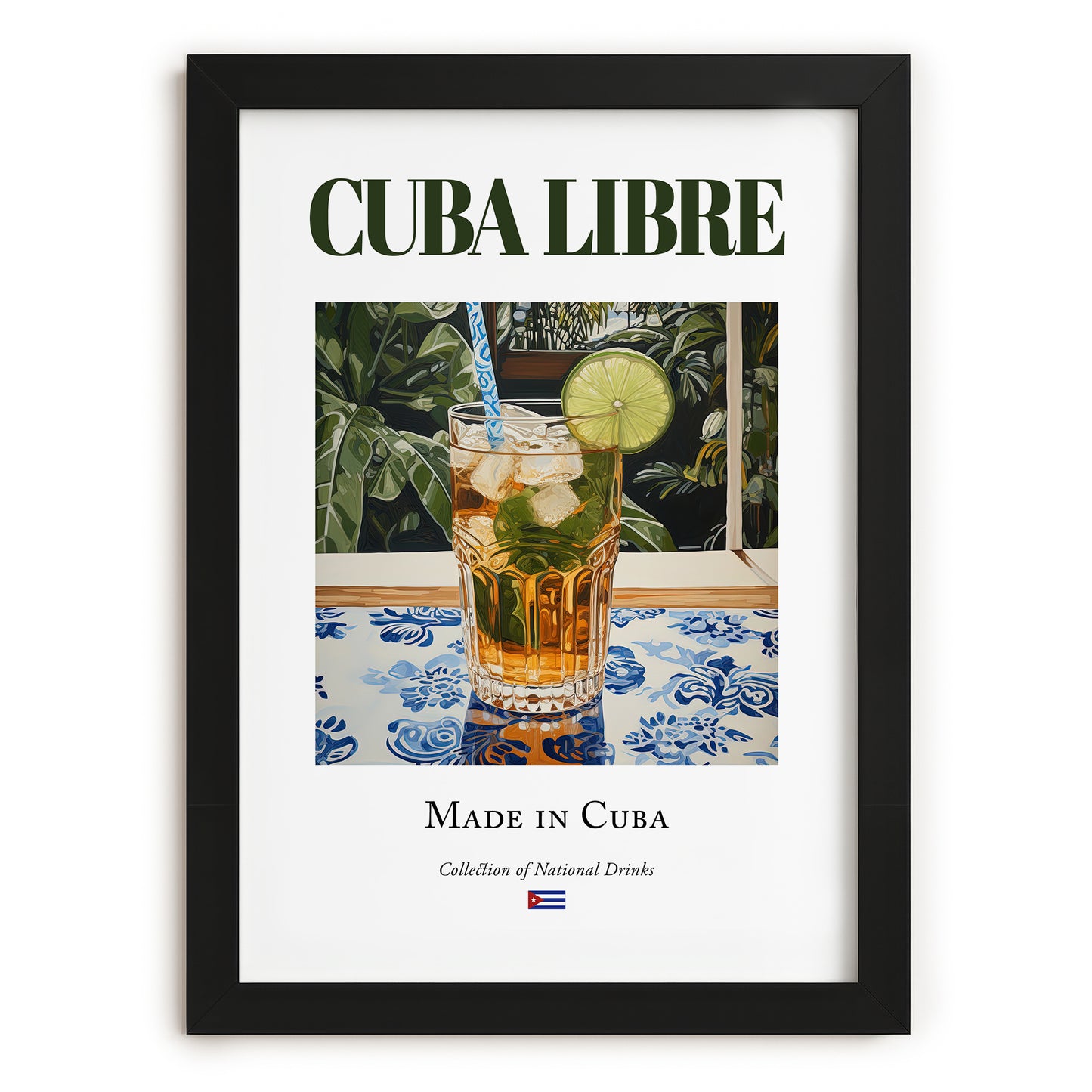 Cuba Libre – Cuban Cocktail Drink, Cocktail Lounge Wall Art, in sleek black frame