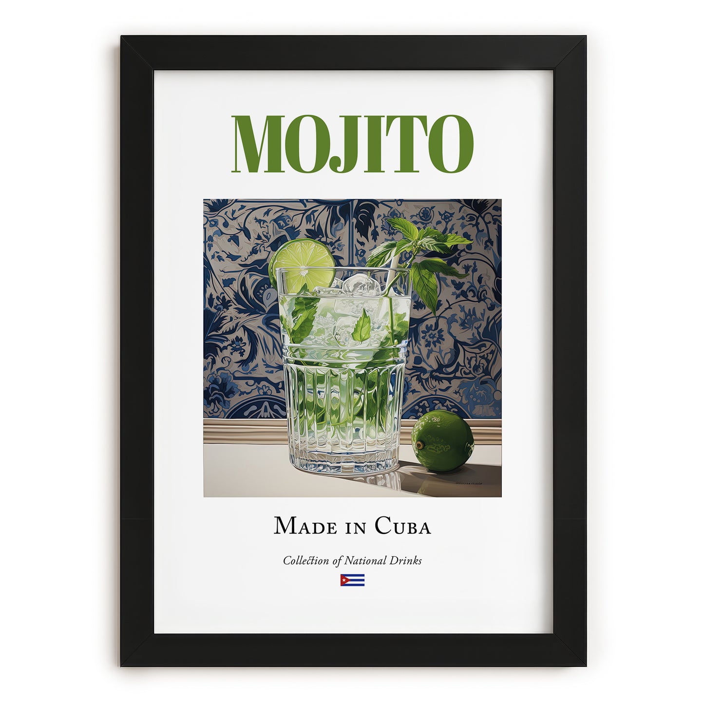 Mojito – Cuban Cocktail Drink, Rooftop Terrace Print, in sleek black frame
