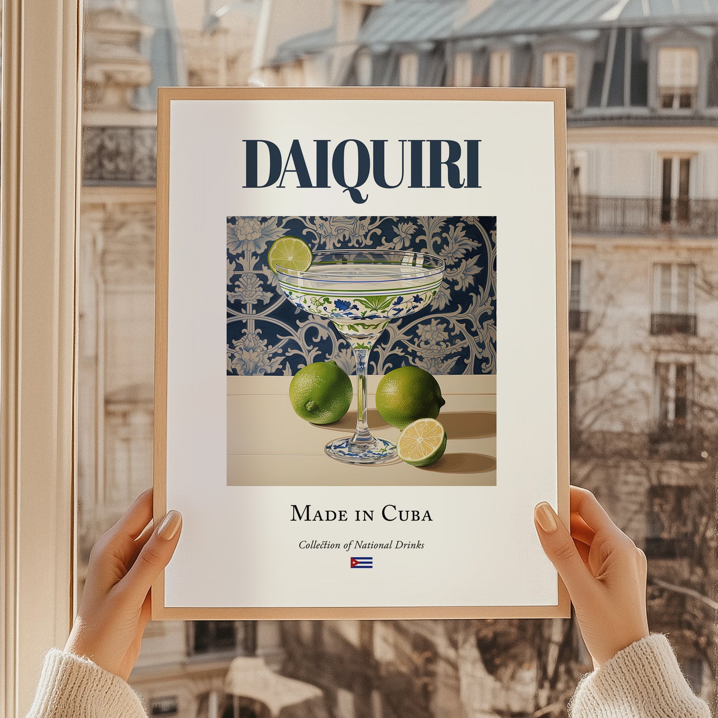 Daiquiri – Cuban Cocktail Drink, Rooftop Terrace Print, styled in a charming Paris street view