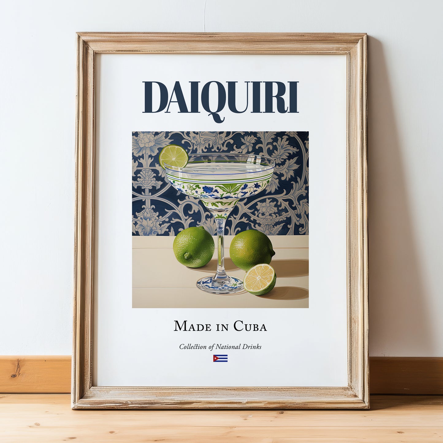 Daiquiri – Cuban Cocktail Drink, Rooftop Terrace Print, in wooden frame leaning on the floor