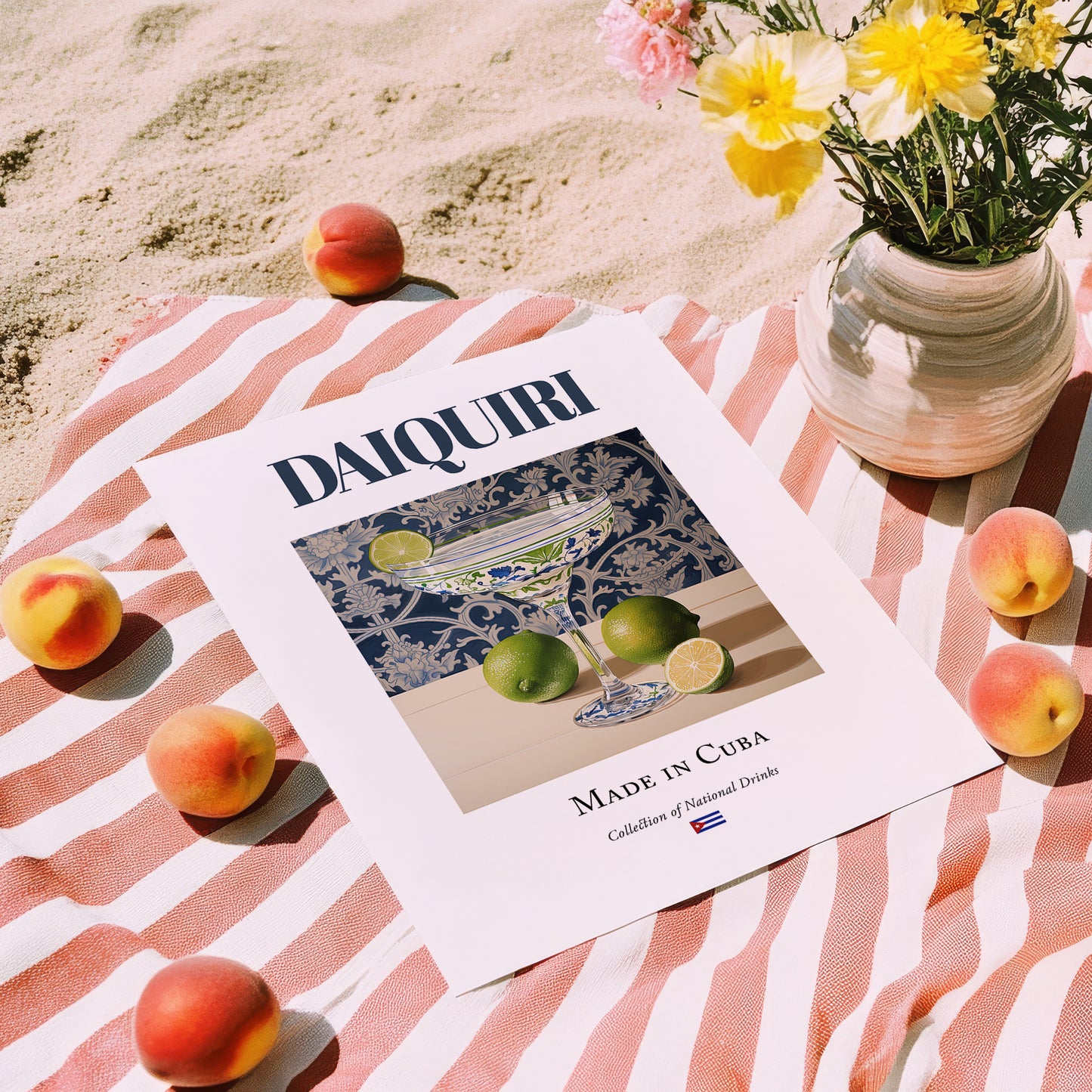 Daiquiri – Cuban Cocktail Drink, Rooftop Terrace Print, unframed on coastal sand
