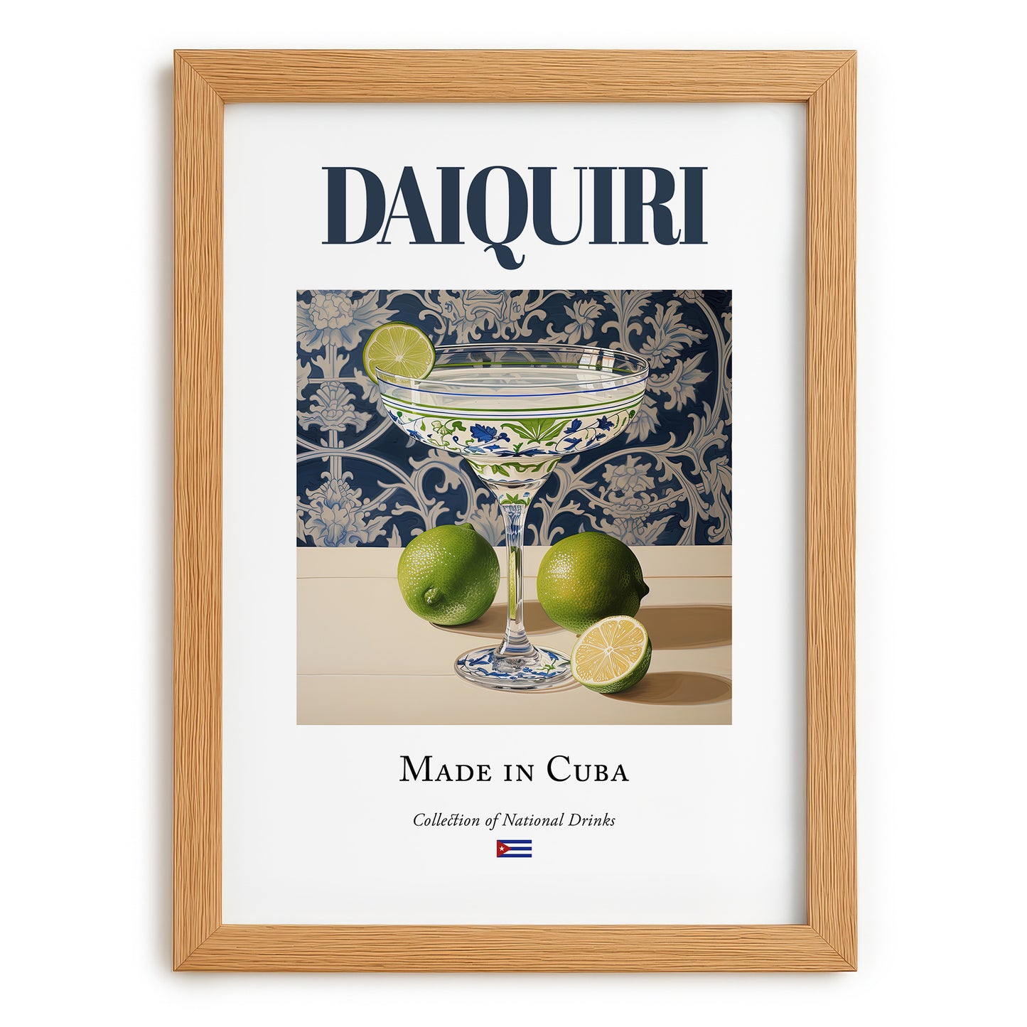 Daiquiri – Cuban Cocktail Drink, Rooftop Terrace Print, set in oak frame