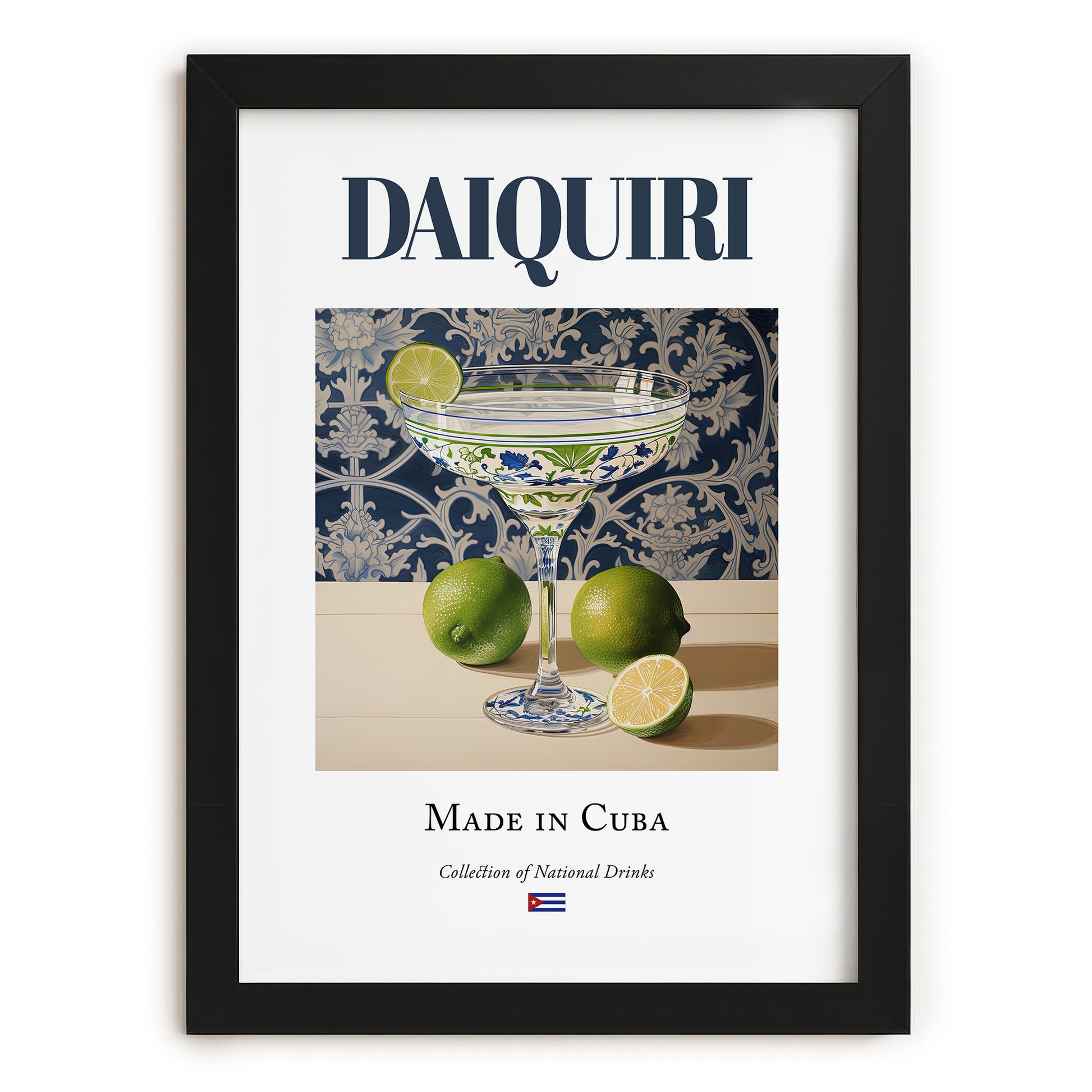 Daiquiri – Cuban Cocktail Drink, Rooftop Terrace Print, in sleek black frame