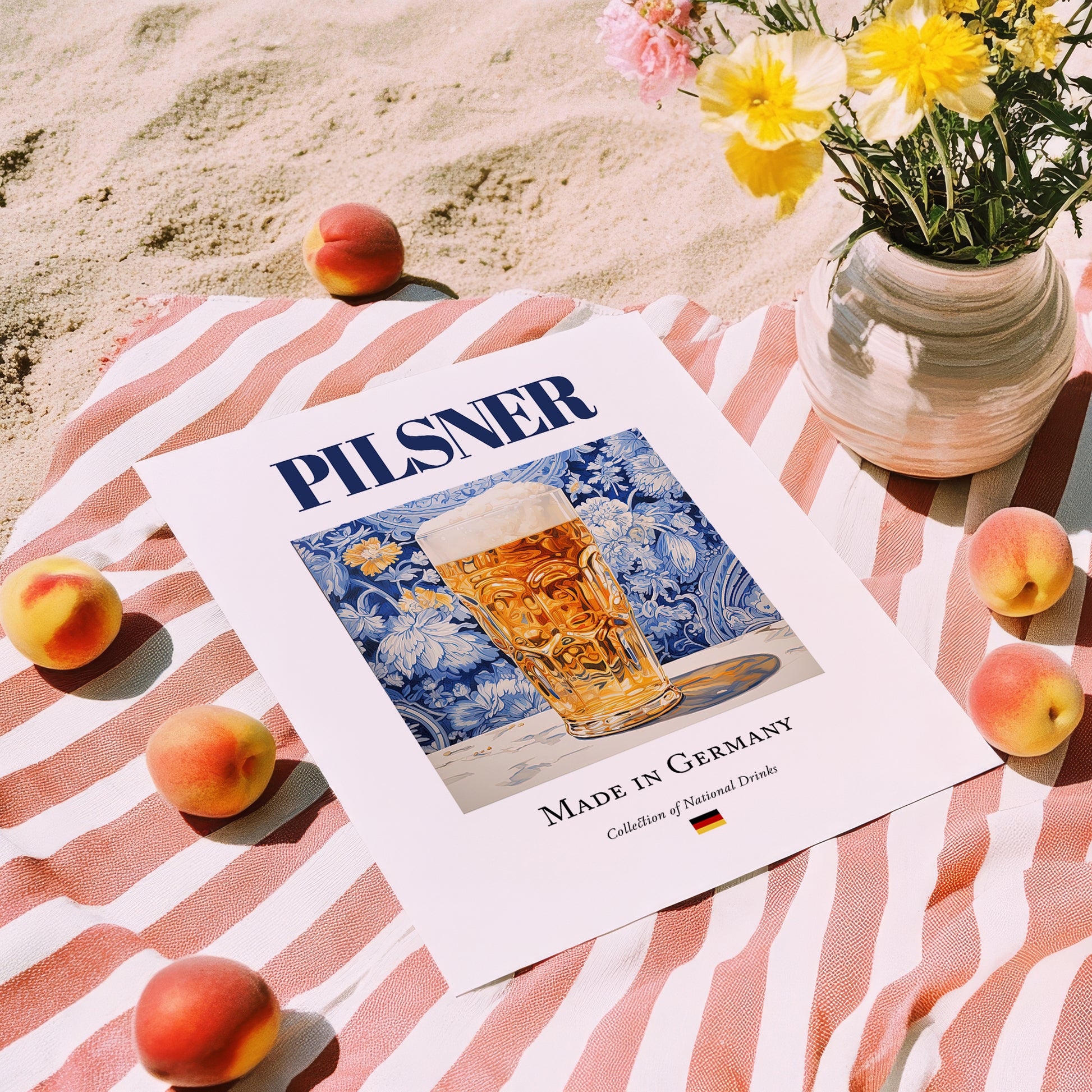 Pilsner – German Beer, Taproom Wall Art, unframed on coastal sand