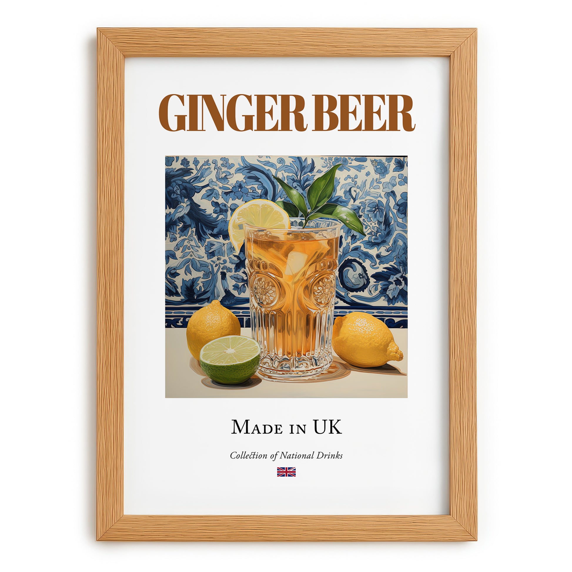 Ginger Beer – English Beverage Drink, Jazz Bar Still Life, set in oak frame
