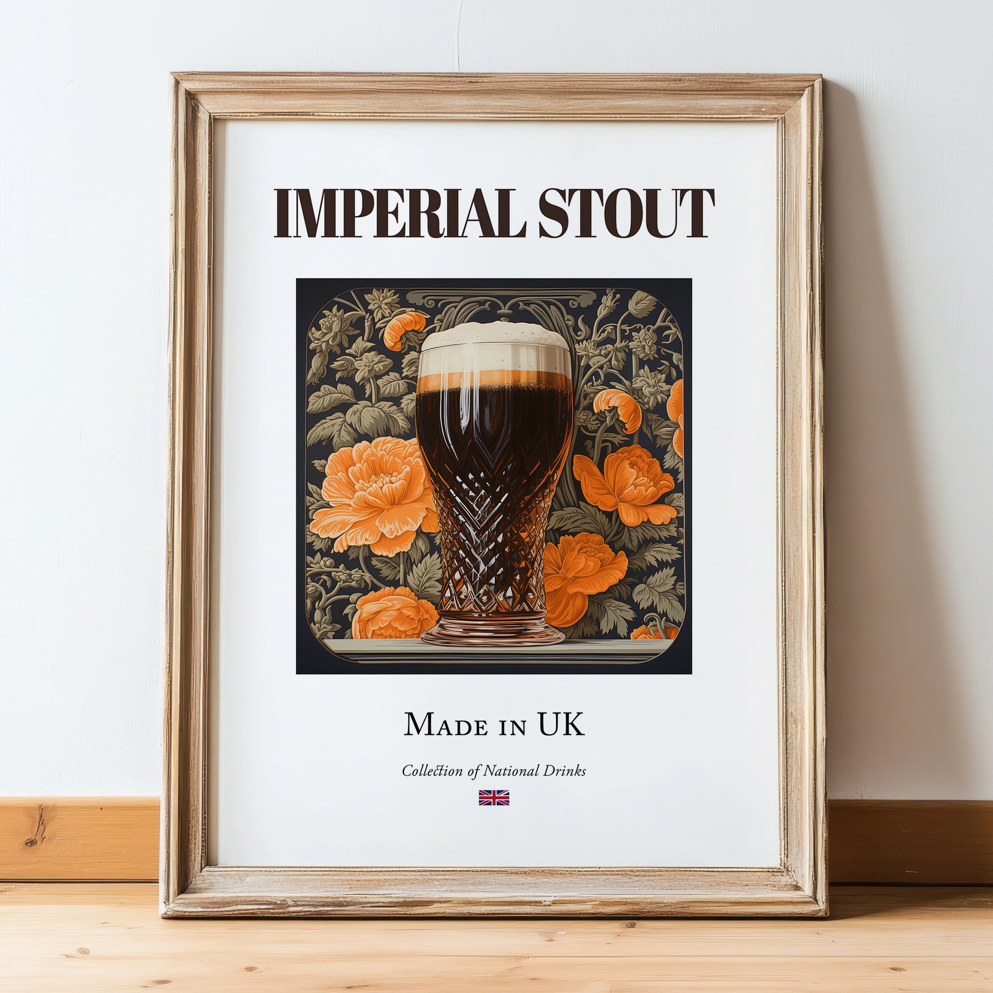 Imperial Stout – English Beer, Brauhaus Poster, in wooden frame leaning on the floor
