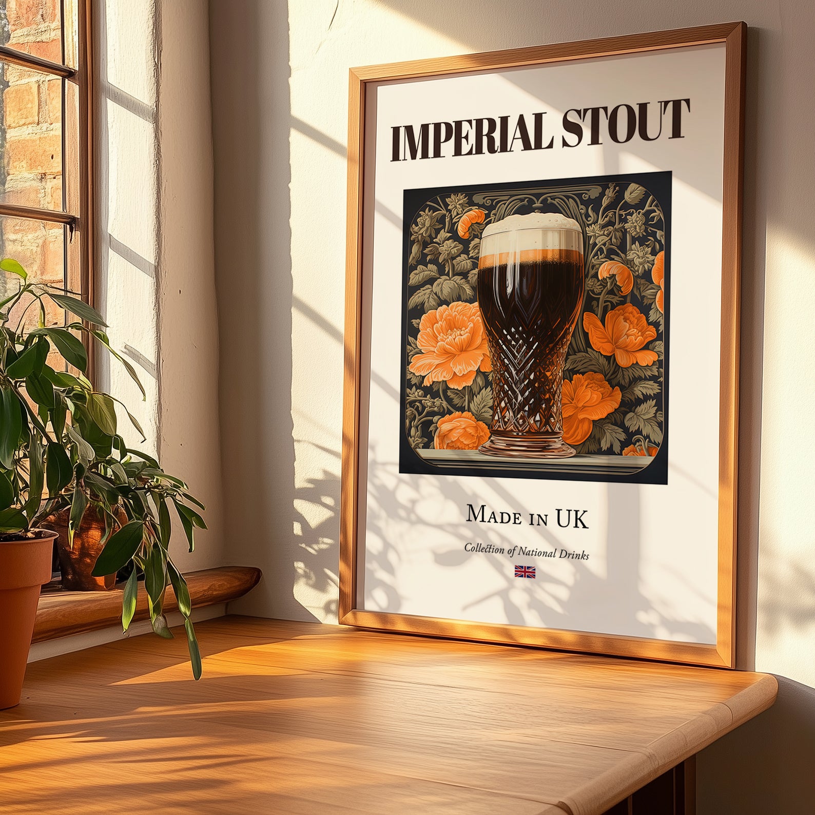 Imperial Stout – English Beer, Brauhaus Poster, no-text version framed in wood
