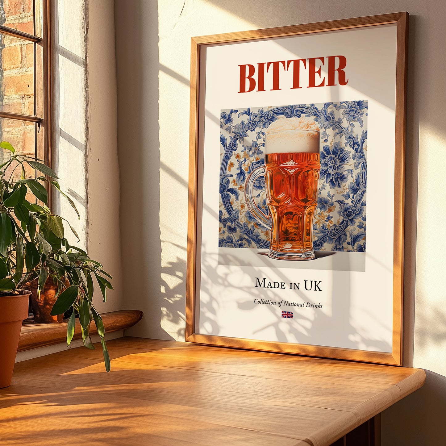Bitter – English Beer, Brauhaus Poster, no-text version framed in wood