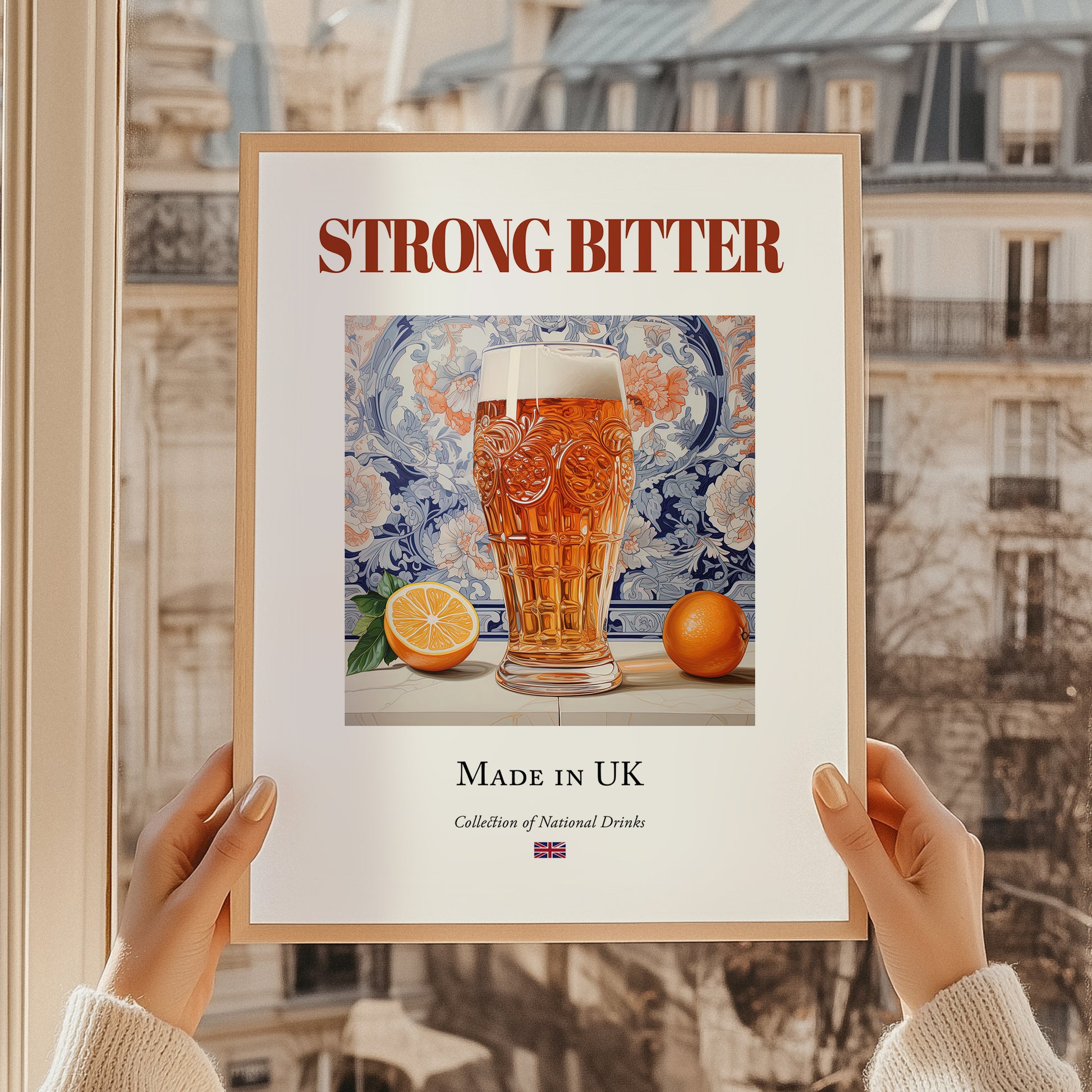 Strong Bitter – English Beer, Sports Bar Poster, styled in a charming Paris street view