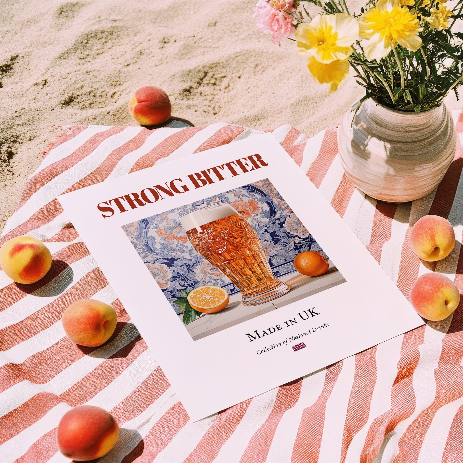 Strong Bitter – English Beer, Sports Bar Poster, unframed on coastal sand