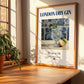 London Dry Gin – English Spirit Drink, Rooftop Terrace Illustration, no-text version framed in wood
