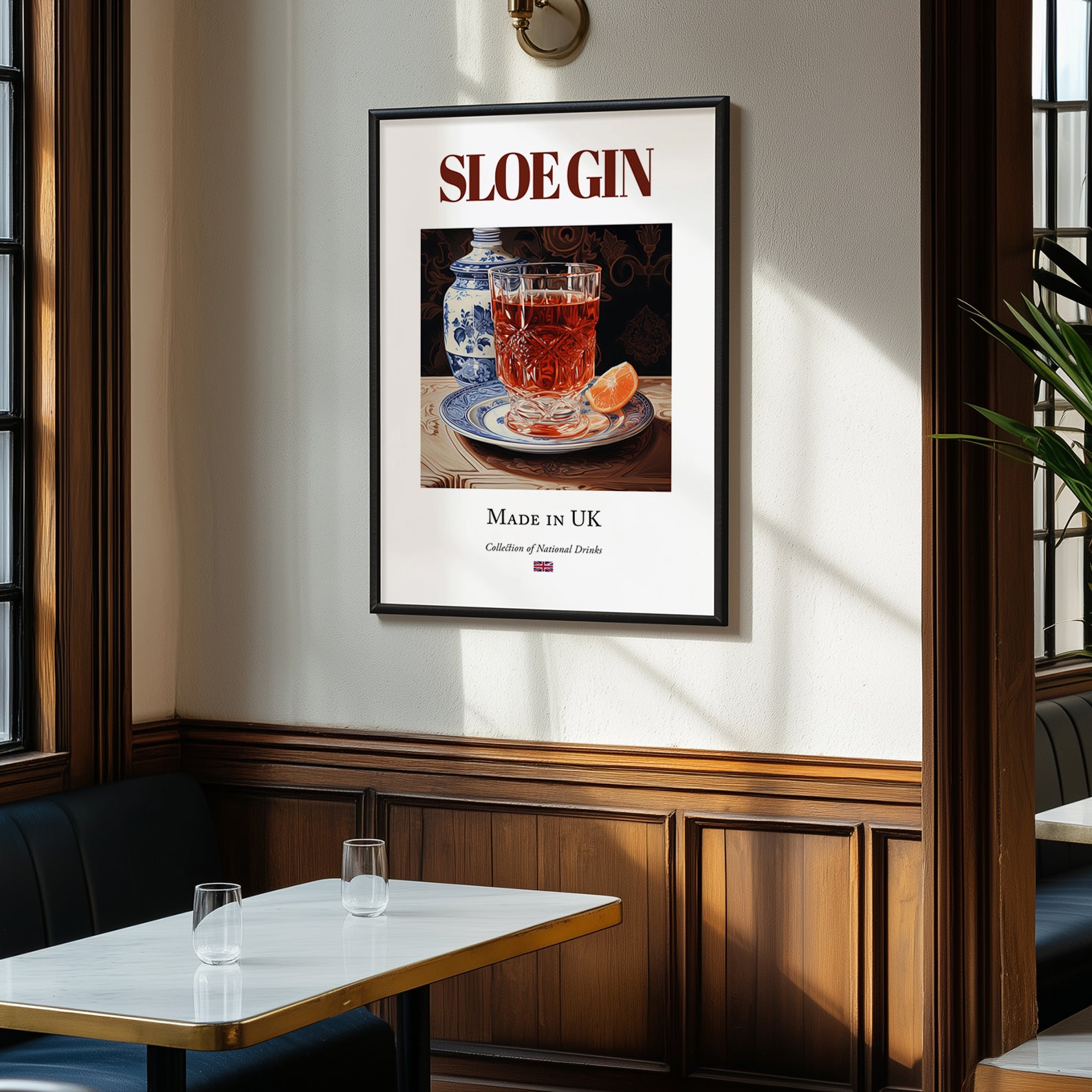 Sloe Gin – English Spirit Drink, Sky Bar Poster, clean layout with no caption