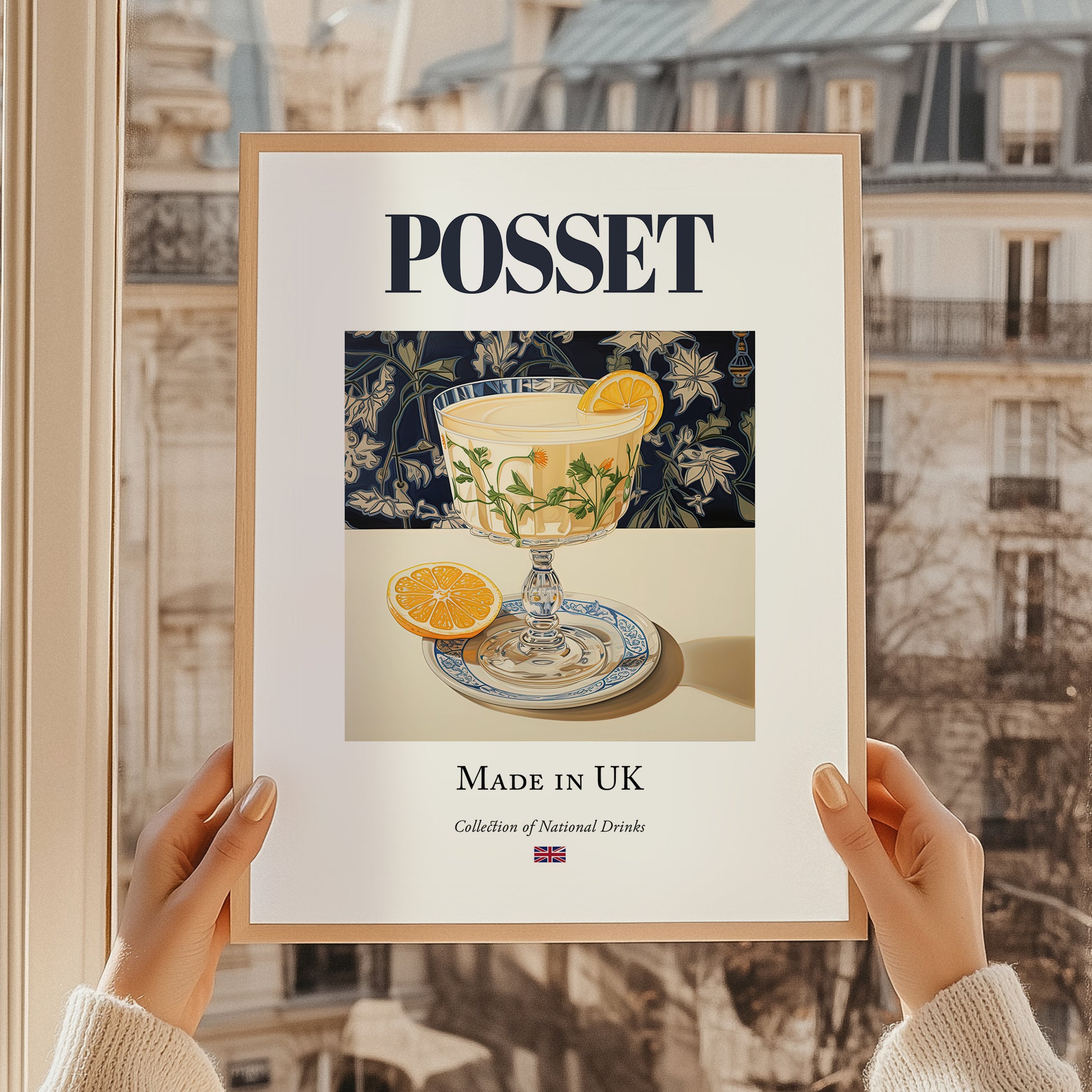 Posset – English Dessert Dish, Bistro Illustration, styled in a charming Paris street view